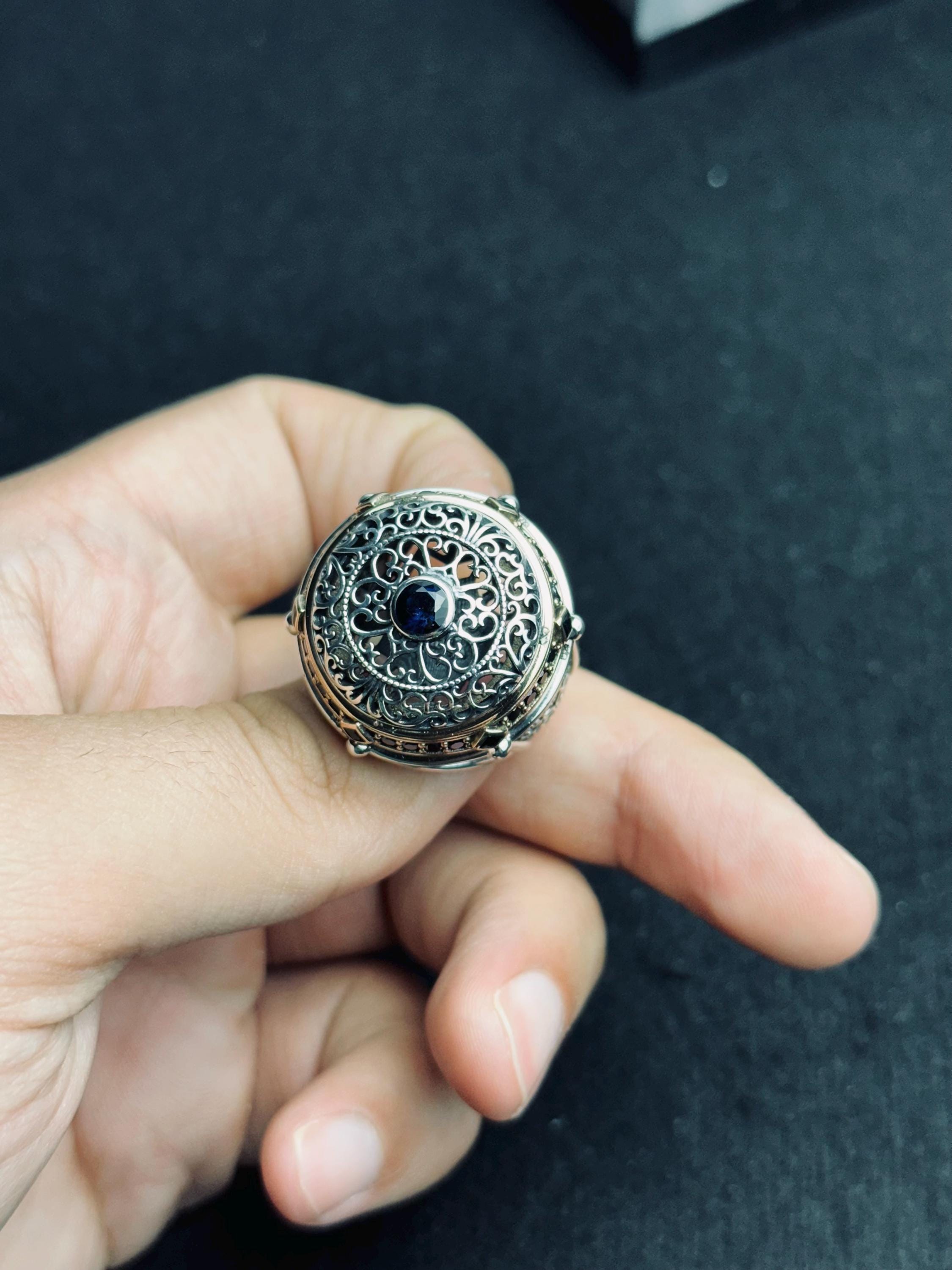 Oval Blue Zircon Ring: Handmade Silver, Turkish Vintage Style