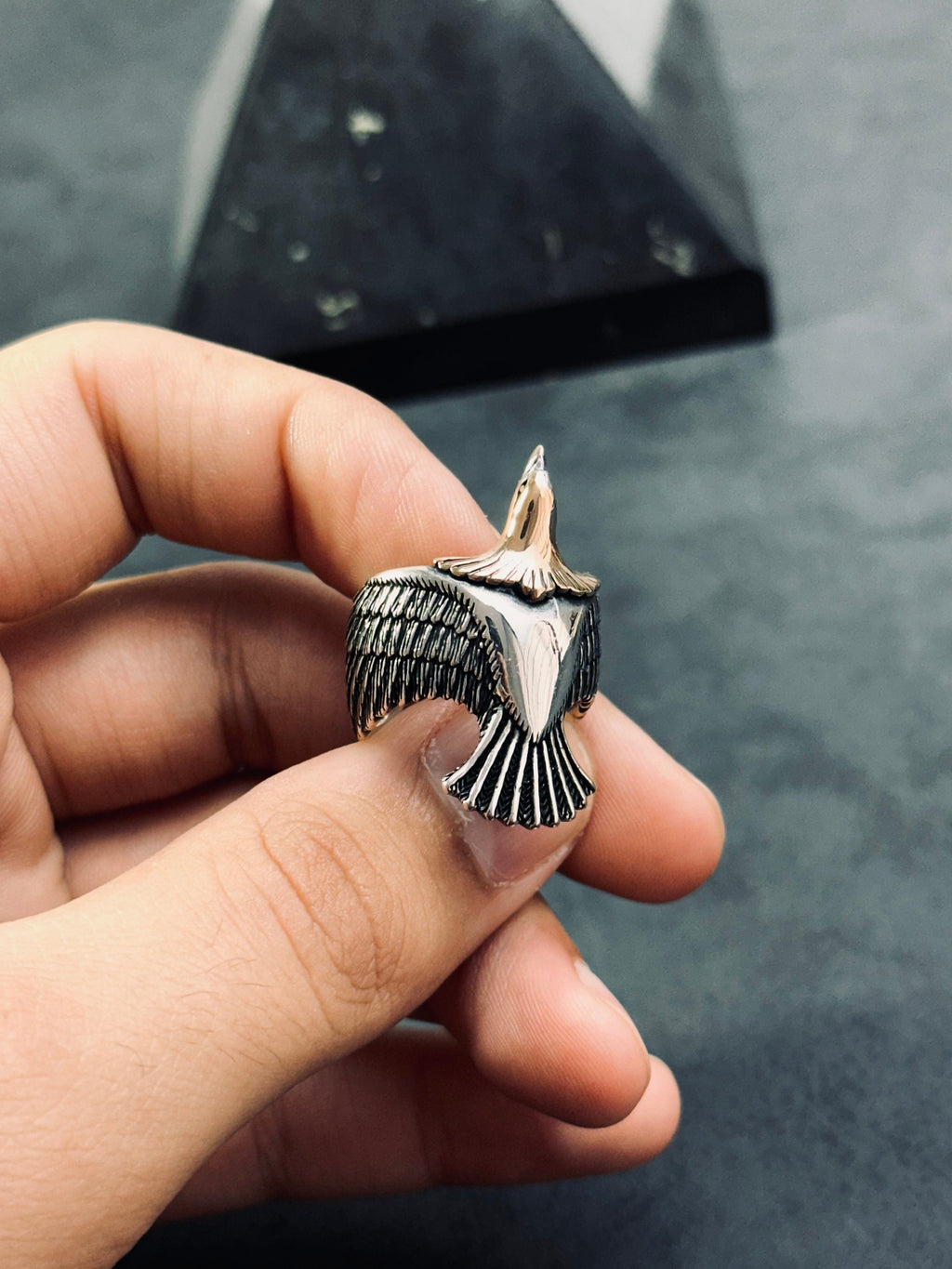 Handmade Sterling Silver Eagle Ring (Oxidized, Size Options)