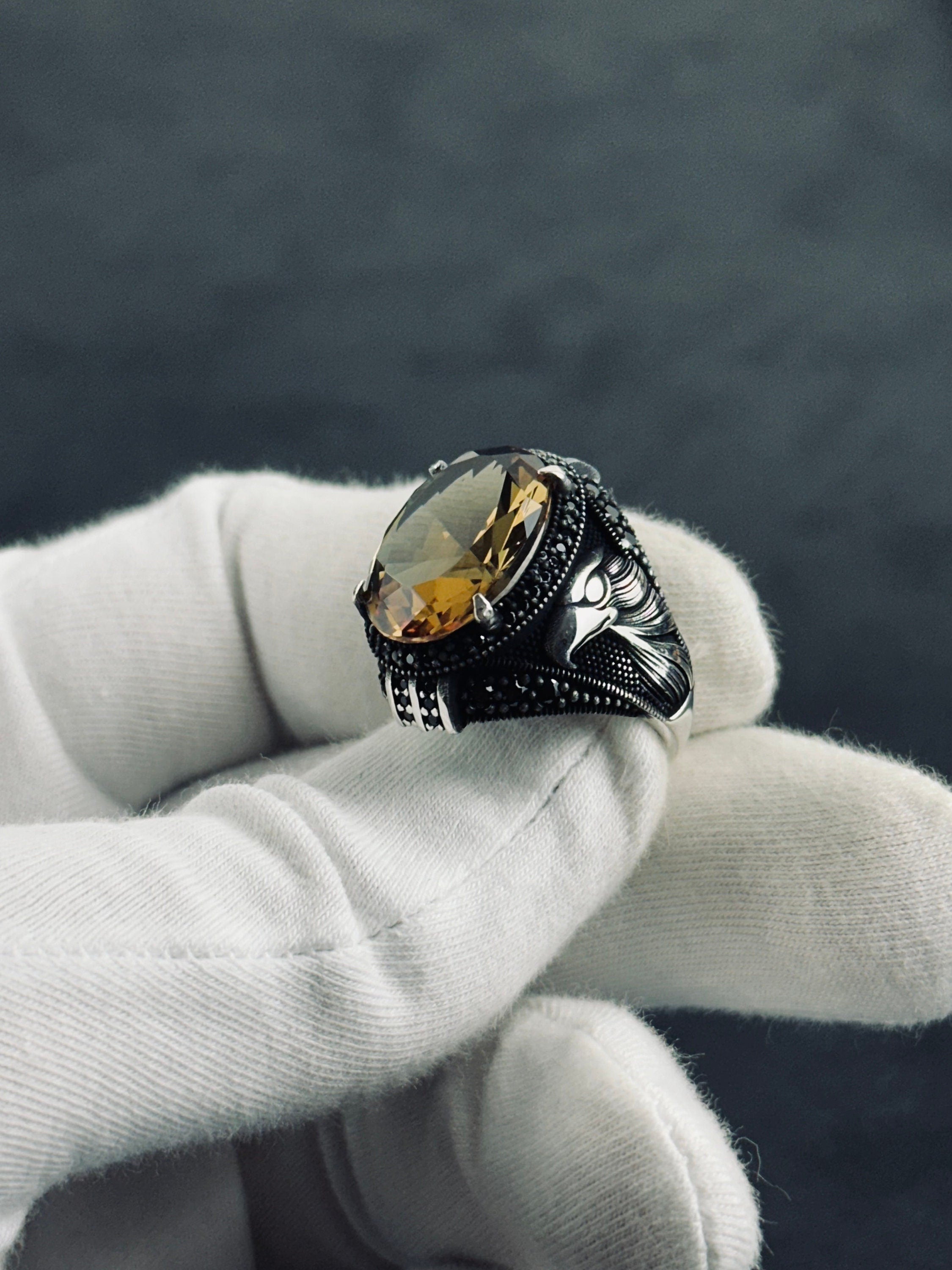 Sterling Silver Eagle Ring: Natural Sultanite Gemstone - Handmade