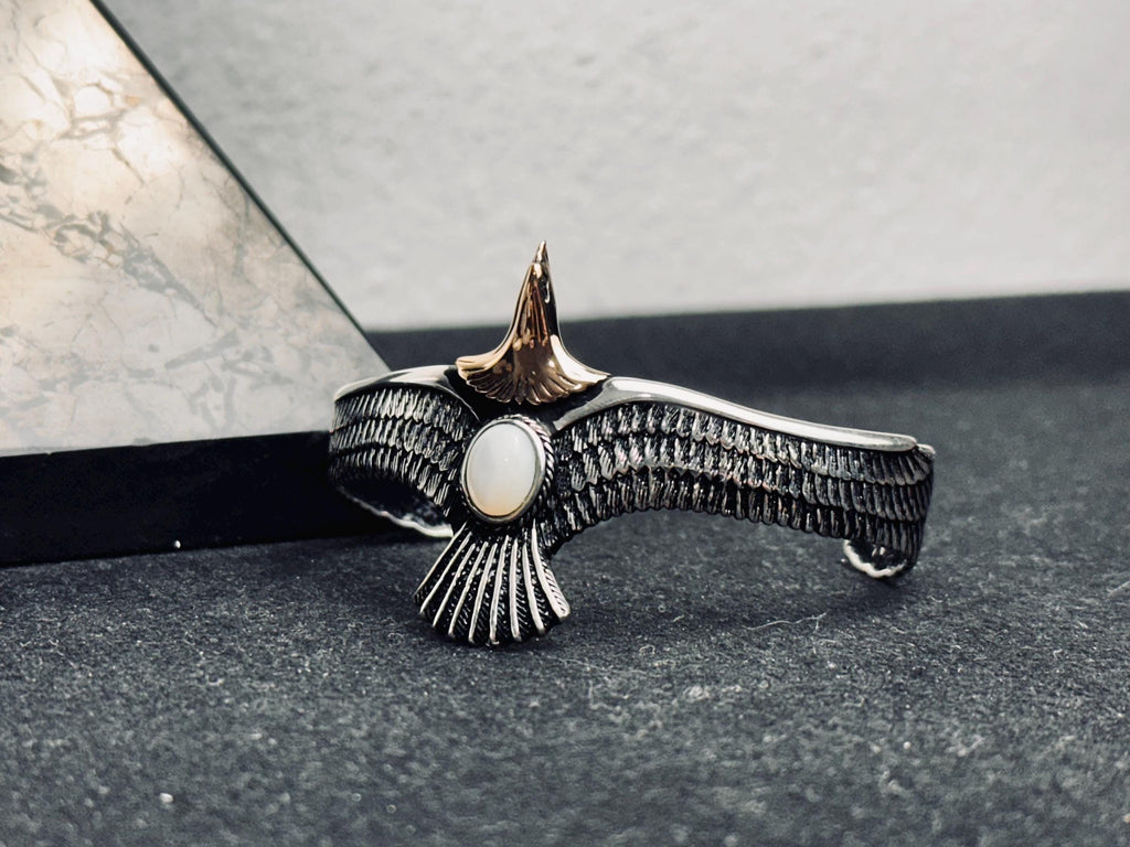 Sterling Silver Eagle Bracelet: Mother of Pearl Stone Detail