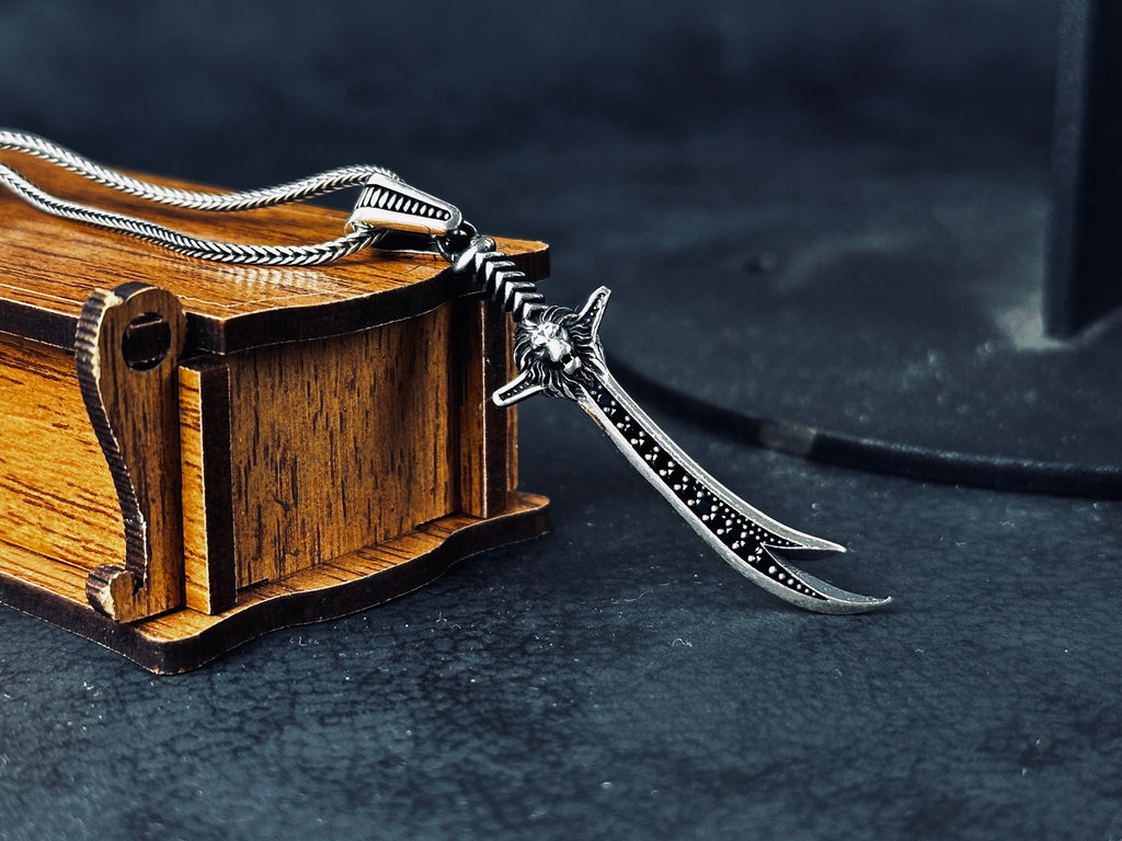 Zulfiqar Sword Necklace: Silver Lion Head Pendant - Islamic Jewelry