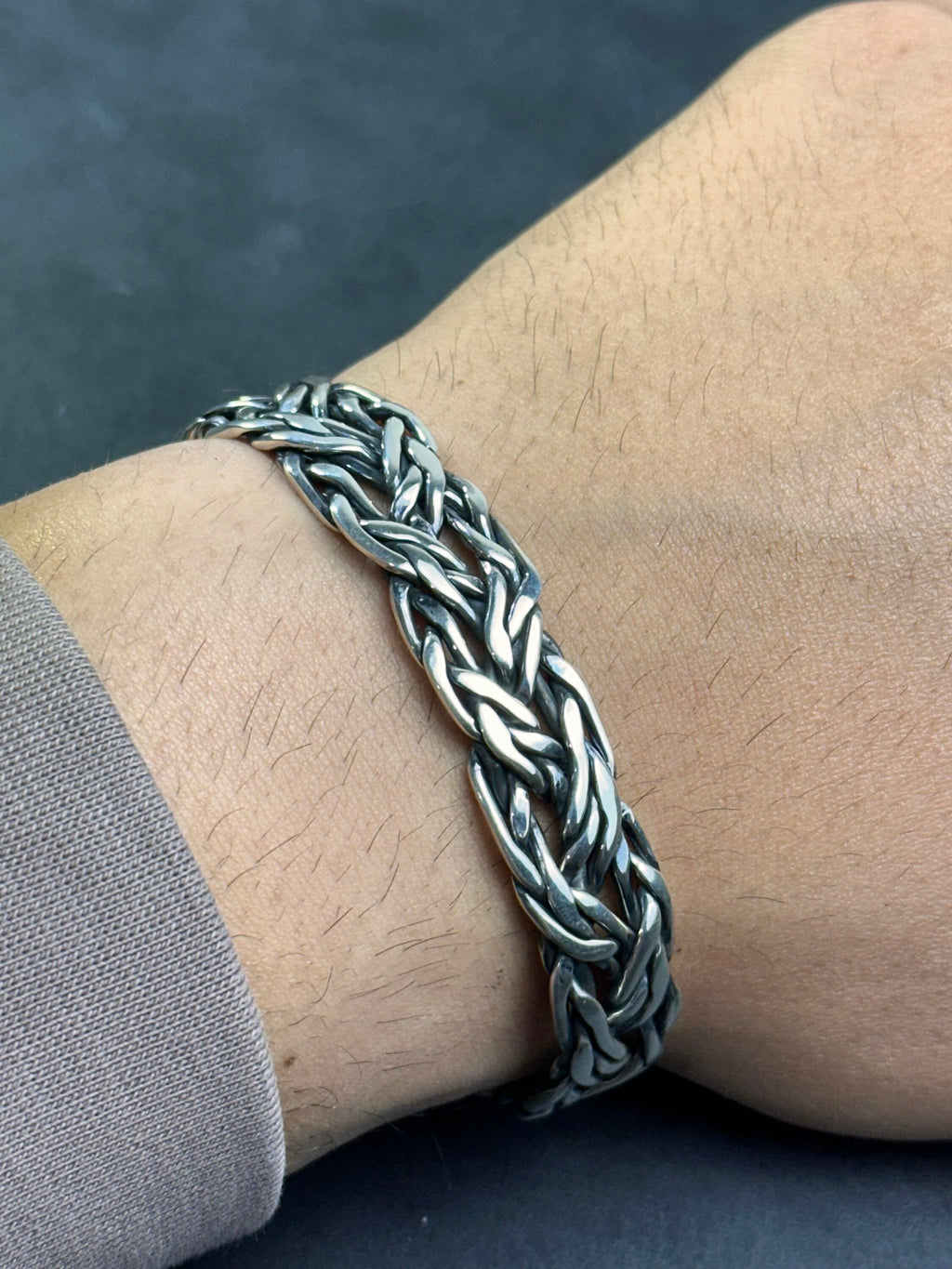 Mens Chunky Silver Bangle, Bold Handmade Bracelet (Sterling Cuff)
