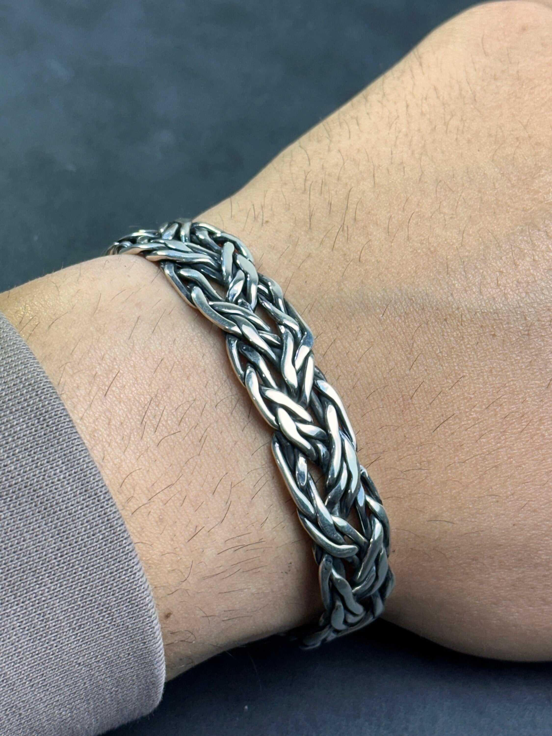 Mens Chunky Silver Bangle, Bold Handmade Bracelet (Sterling Cuff)