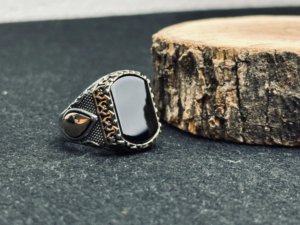 Statement Onyx Ring: Ottoman Design (Handmade Oxidized Silver)