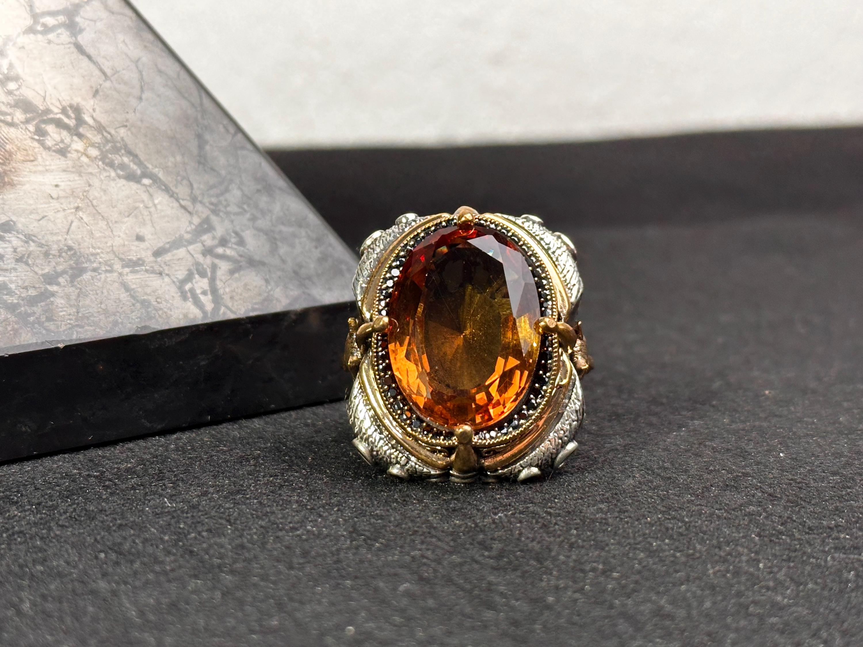 Large Sultanit Ring - Sterling Silver with Wolf Design