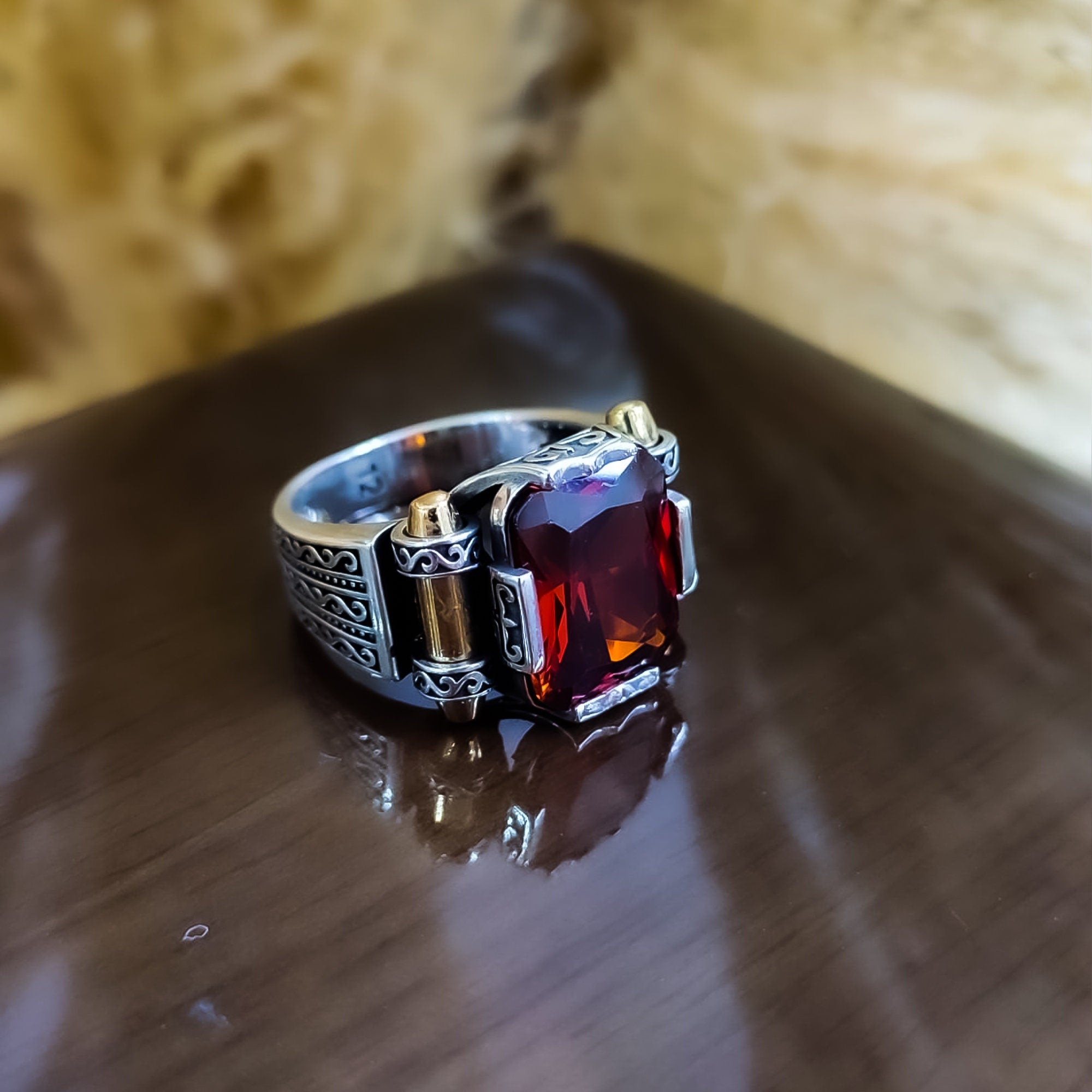 Red Zircon Sterling Silver Ring - Courage Series Statement Piece