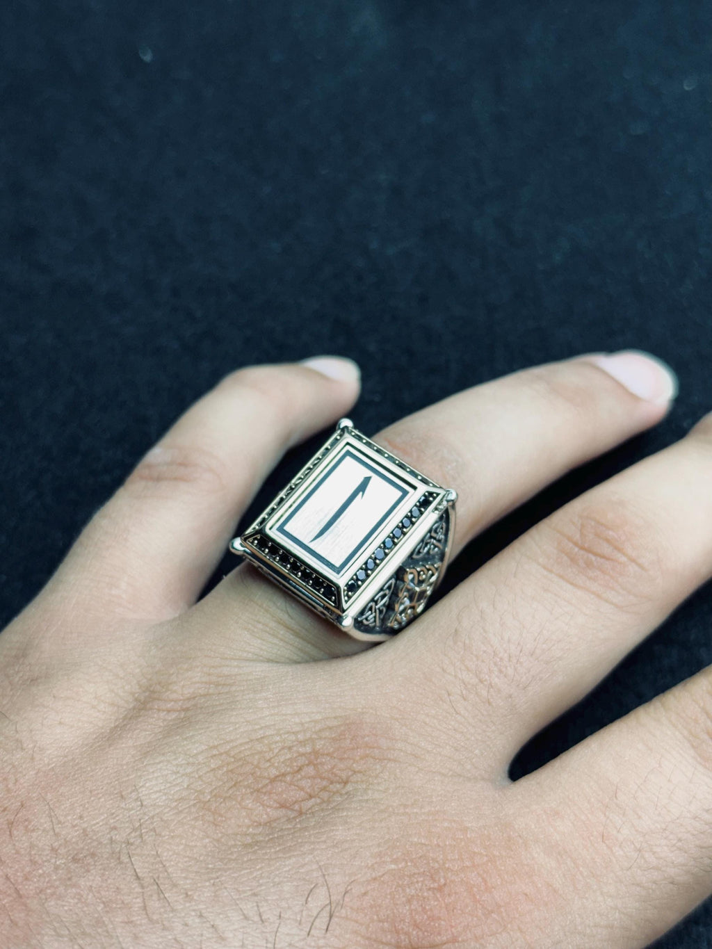 Square Elif Vav Ring: Turkish Sterling Silver - Ottoman Calligraphy Design