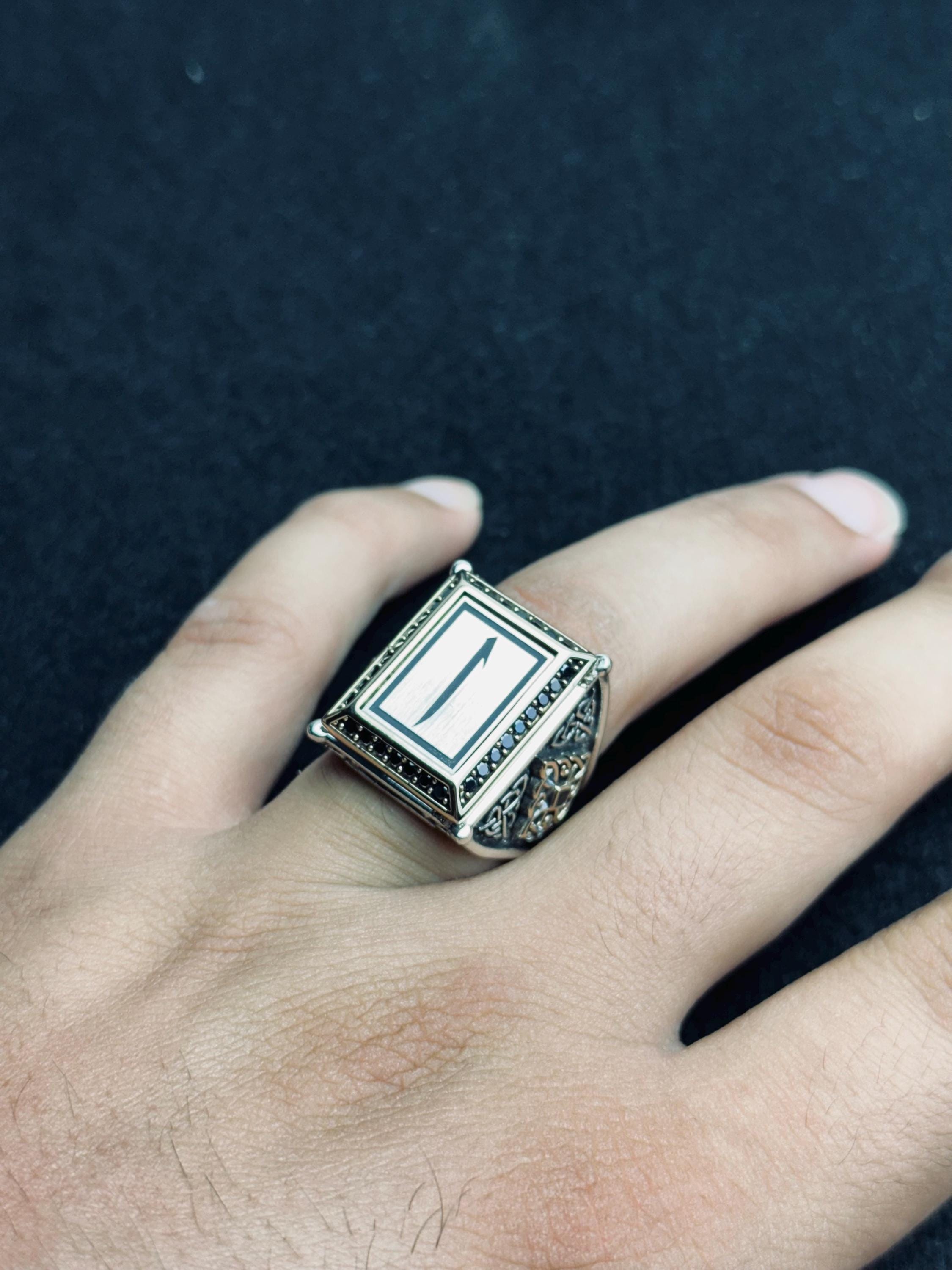 Square Elif Vav Ring: Turkish Sterling Silver - Ottoman Calligraphy Design