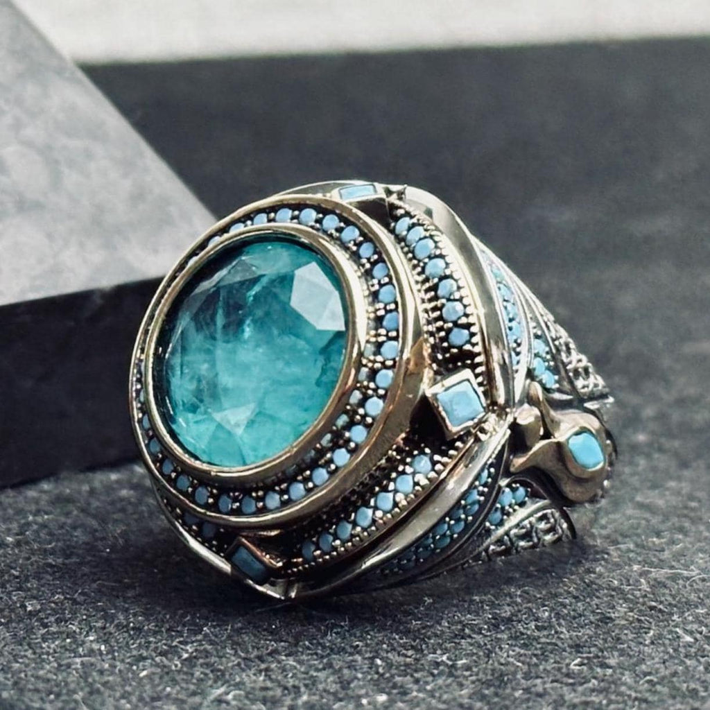 Men's Sterling Silver Ring, Blue Paraiba Tourmaline (Bold Statement)