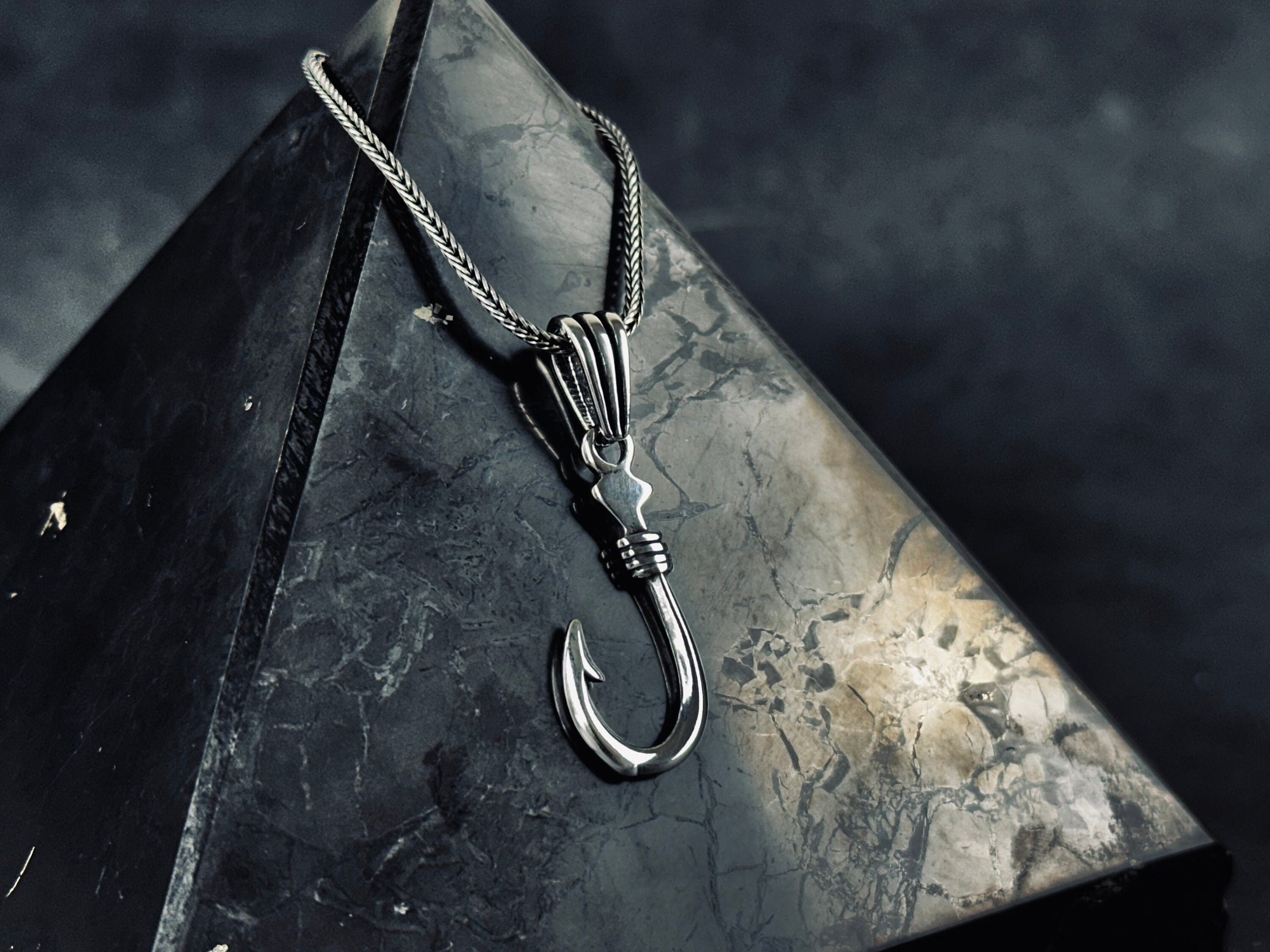 Fishing Hook Pendant Necklace: Silver Jewelry (Chain Length Options)