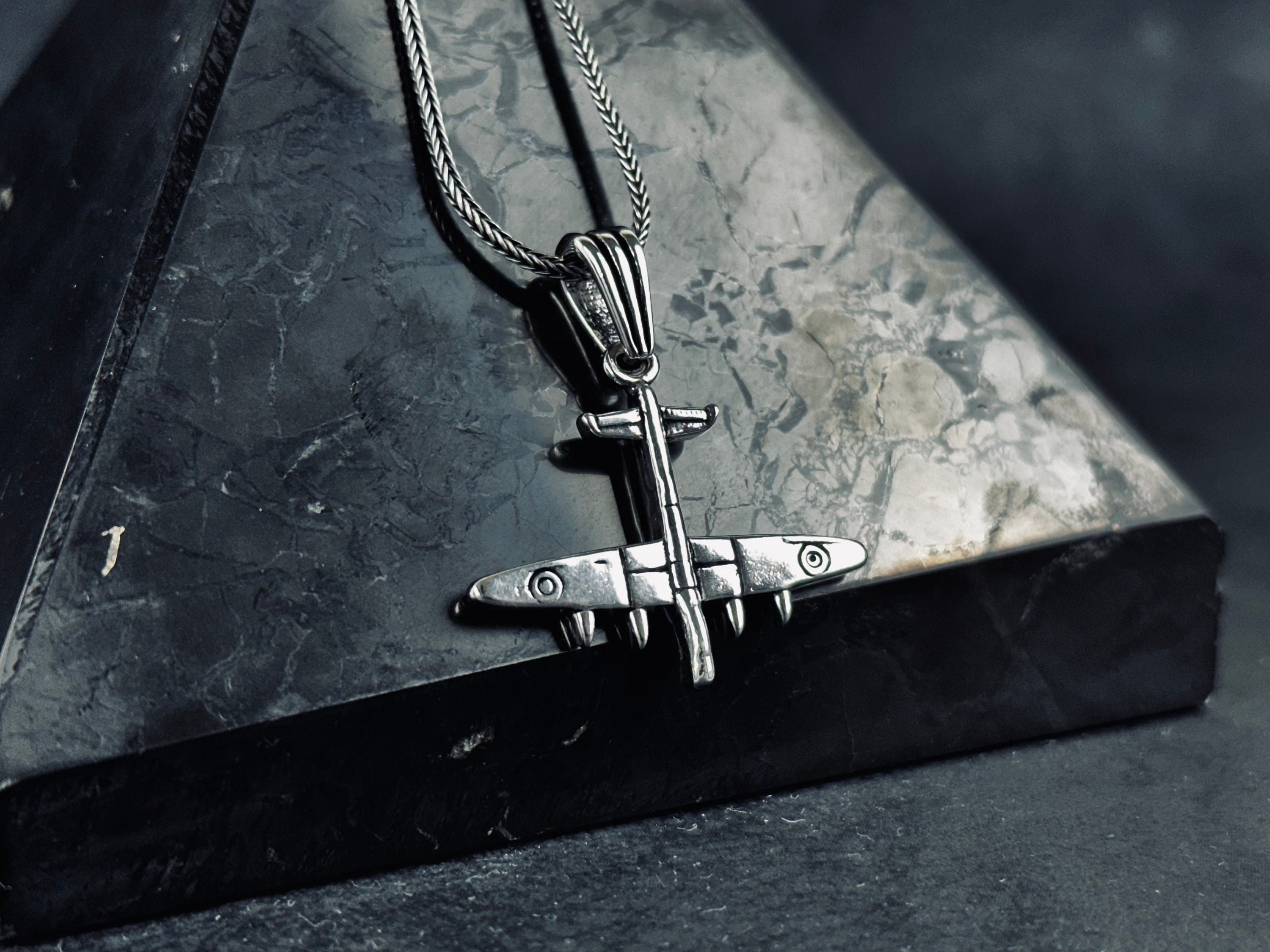Silver Warplane Necklace - Handmade Military Airforce Pendant