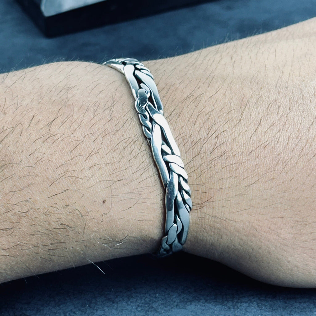 Sterling Silver Cuff Bracelet: Knitted Design (Men's Handmade Jewelry)