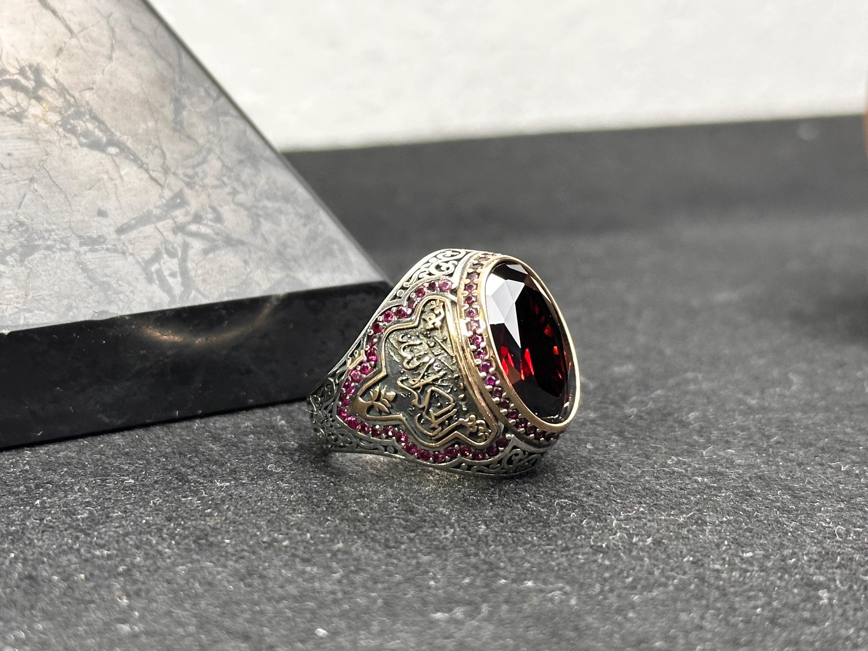 Sterling Silver Ruby Ring for Men - Handmade Turkish Jewelry