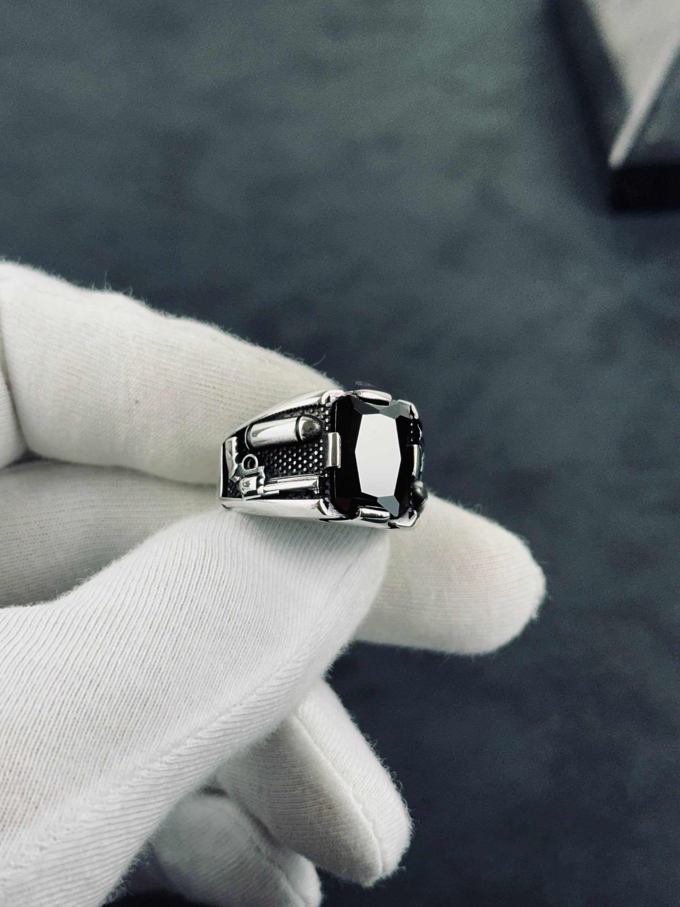 Men's Sterling Silver Bullet Ring, Revolver Engraving (Bold Statement)