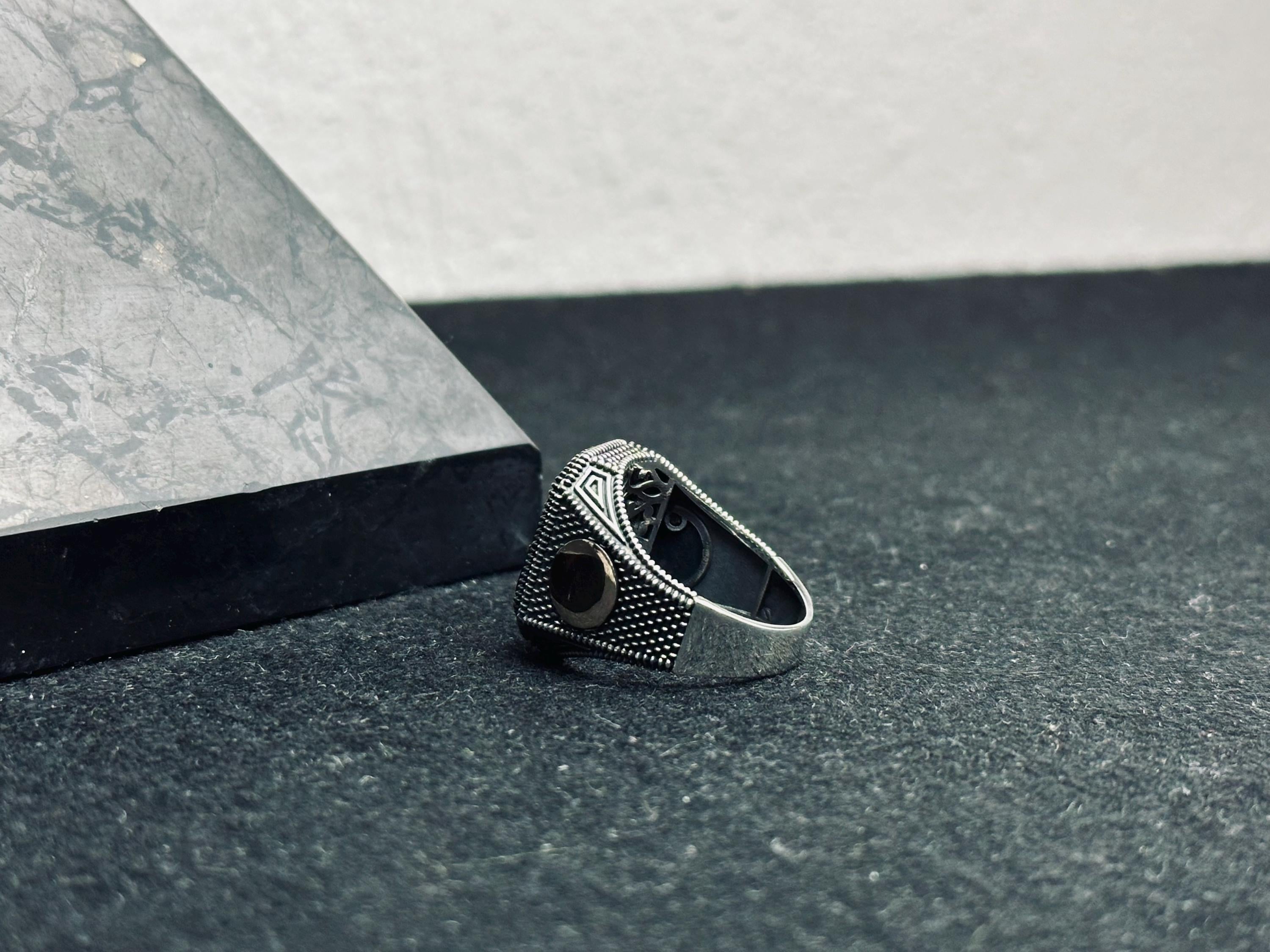 Men's Tiger's Eye Ring, Sterling Silver Square (Handmade Vintage Style)