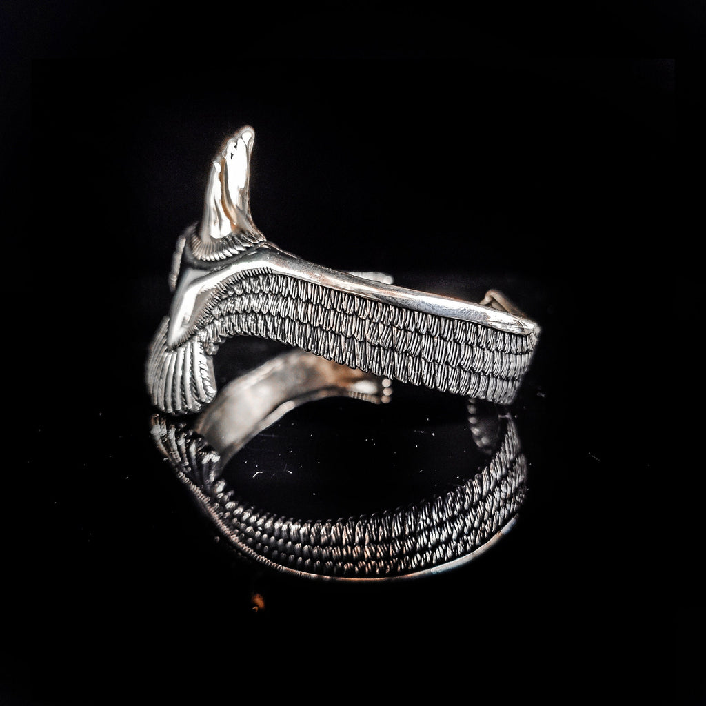 Handmade Sterling Silver Eagle Bracelet (Engraved Cuff, Sapphire)