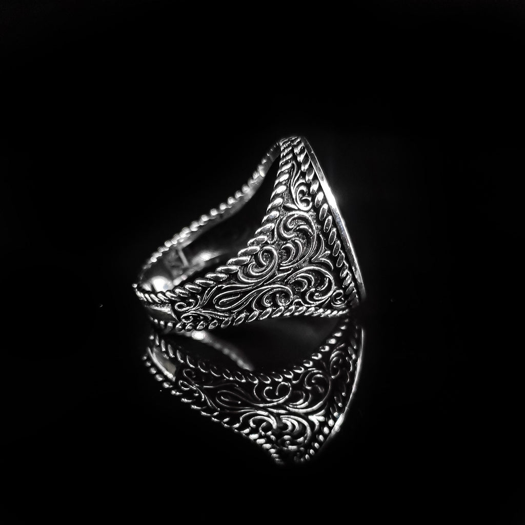 Sterling Silver Signet Ring, Islamic Embroidery (Handmade, Men's Size)