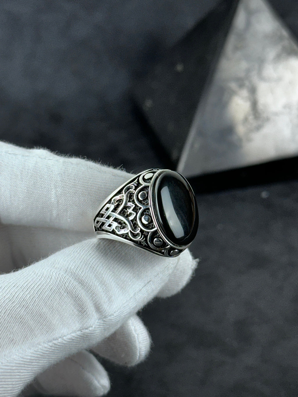 Sterling Silver Onyx Ring Handmade, Natural Cut Stone (Men's Size)