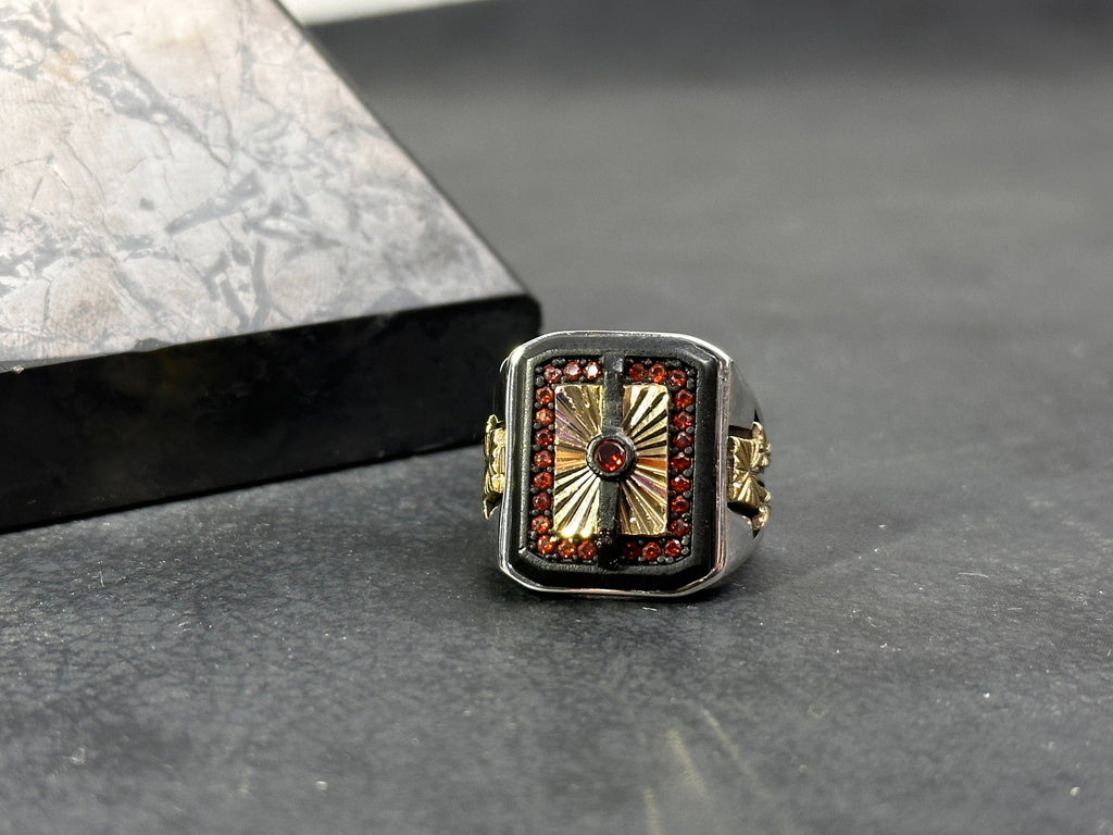 Sterling Silver Ring: Sunrise Geometric Style - Celestial Jewelry