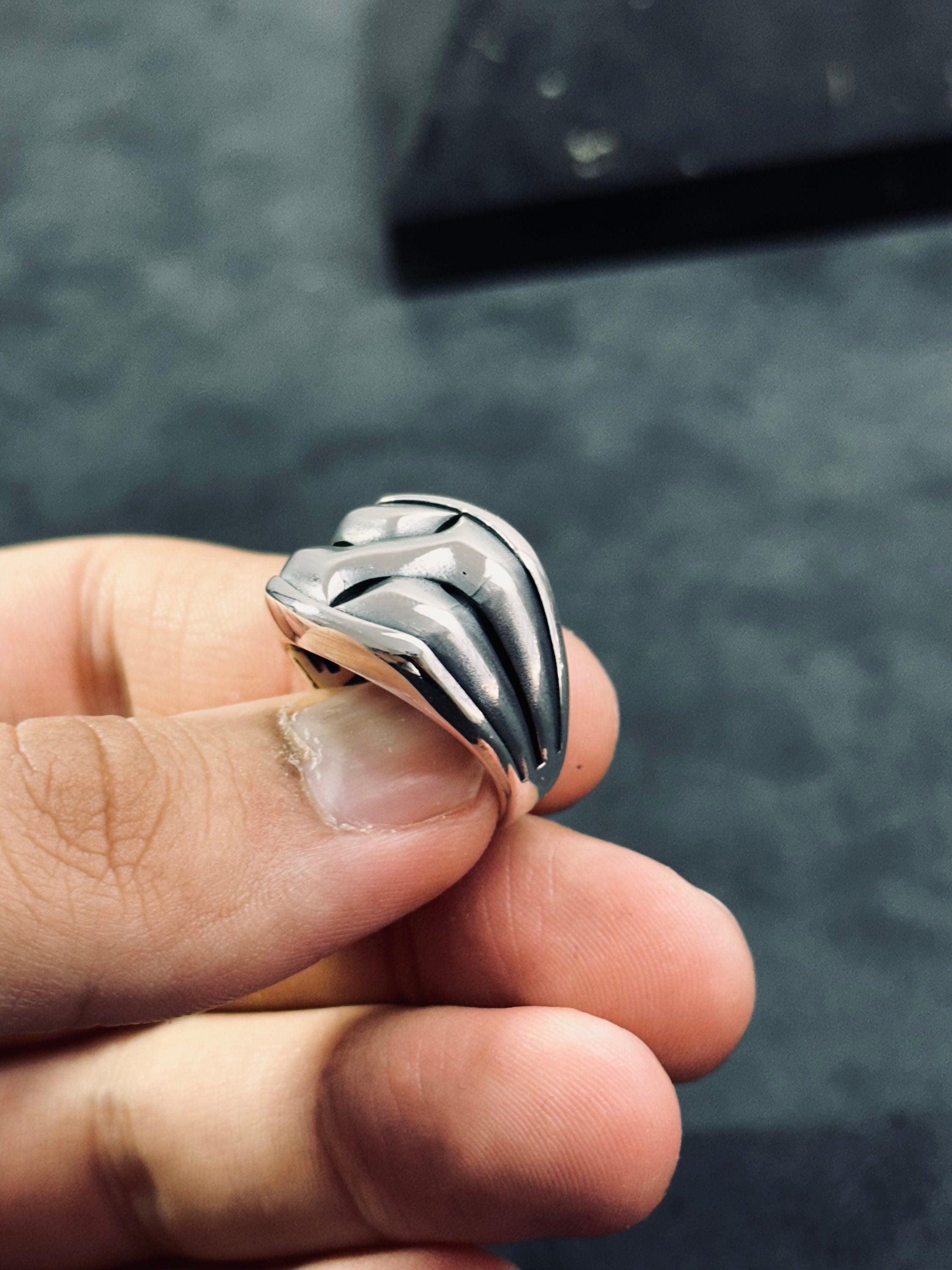 Sterling Silver Ring: Tree Bark Design - Handmade Men's Band