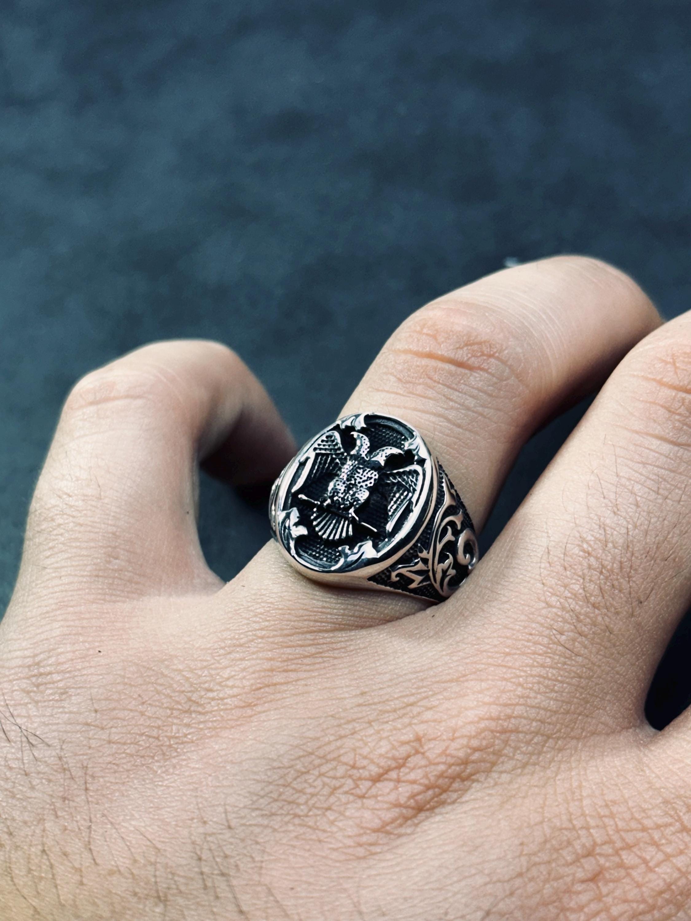 Statement Ring: Double Eagle Sterling Silver (Hand Engraved)