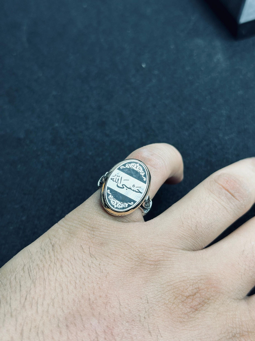 Statement Silver Ring: Oval Arabic Dua - Minimal Calligraphy
