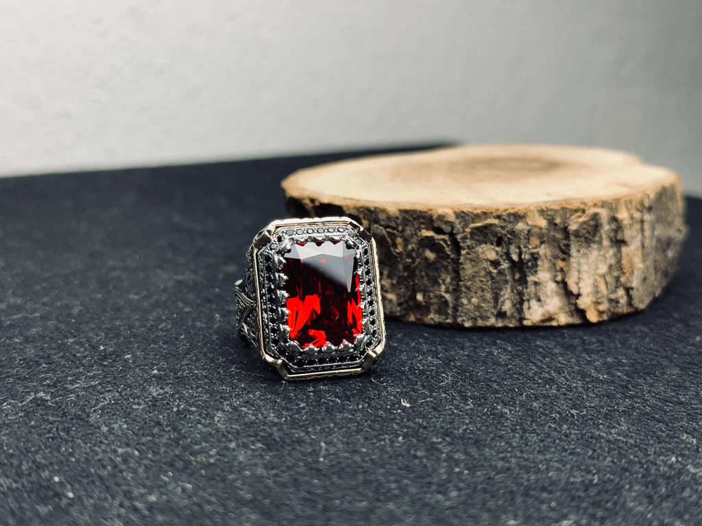 Ruby Statement Ring: Bold Square Red Gemstone (Sterling Silver)