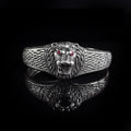 Lion Head Sterling Silver Bracelet: Engraved Tire Design Cuff