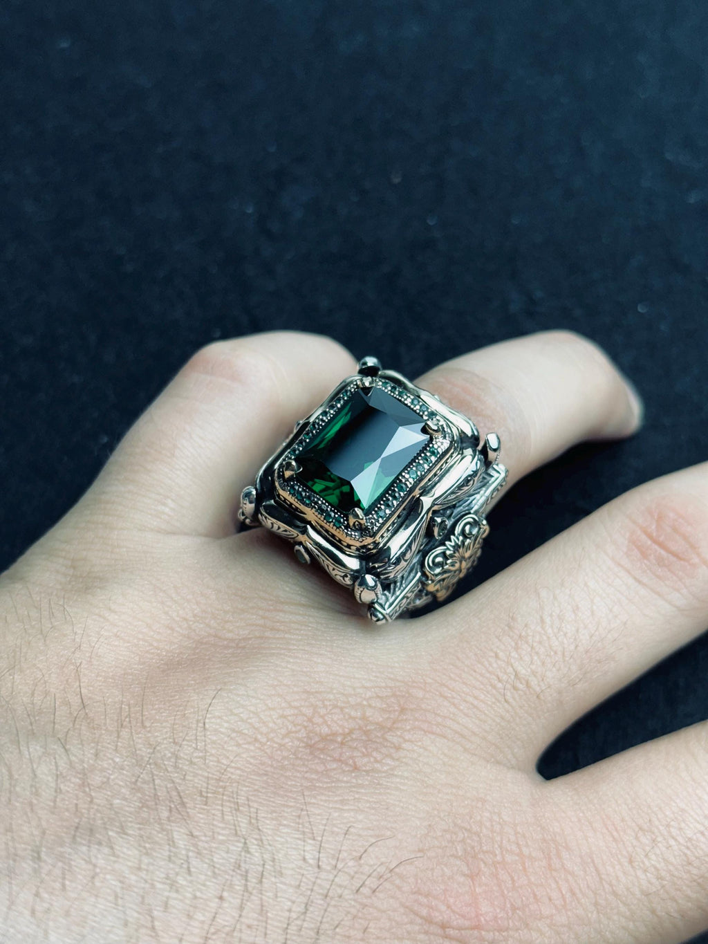 Men’s Emerald Ring: Bold Square Gem - Handmade Sterling Silver