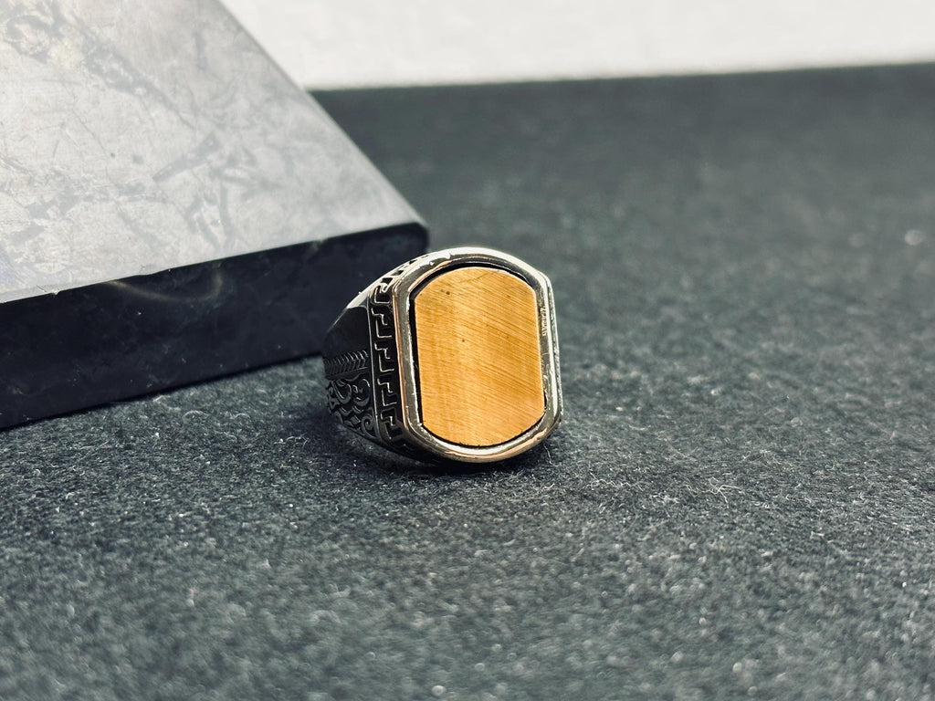 Men's Sterling Silver Ring: Turkish Tiger's Eye - Square Gemstone