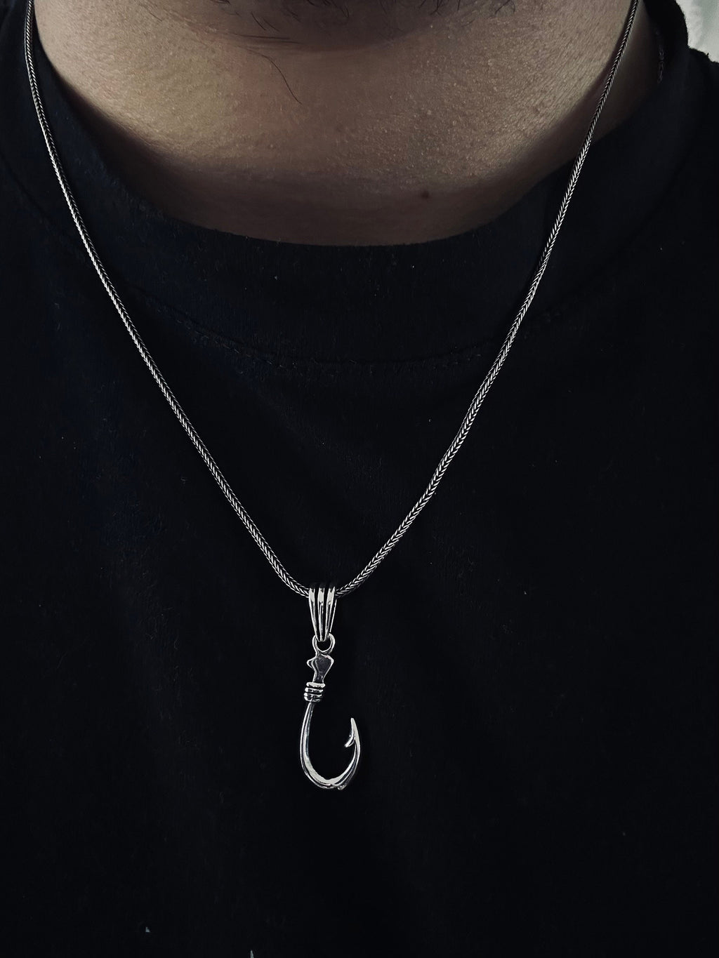 Fishing Hook Pendant Necklace: Silver Jewelry (Chain Length Options)