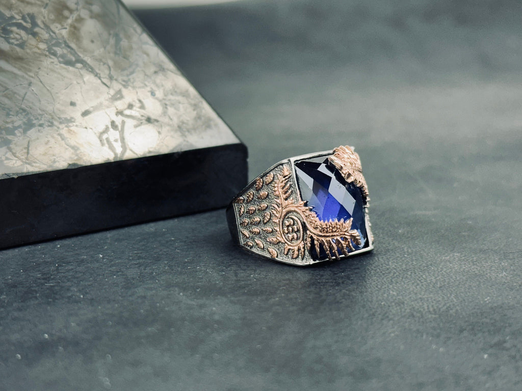 Blue Zircon Dragon Tail Ring - Sterling Silver Statement Jewelry