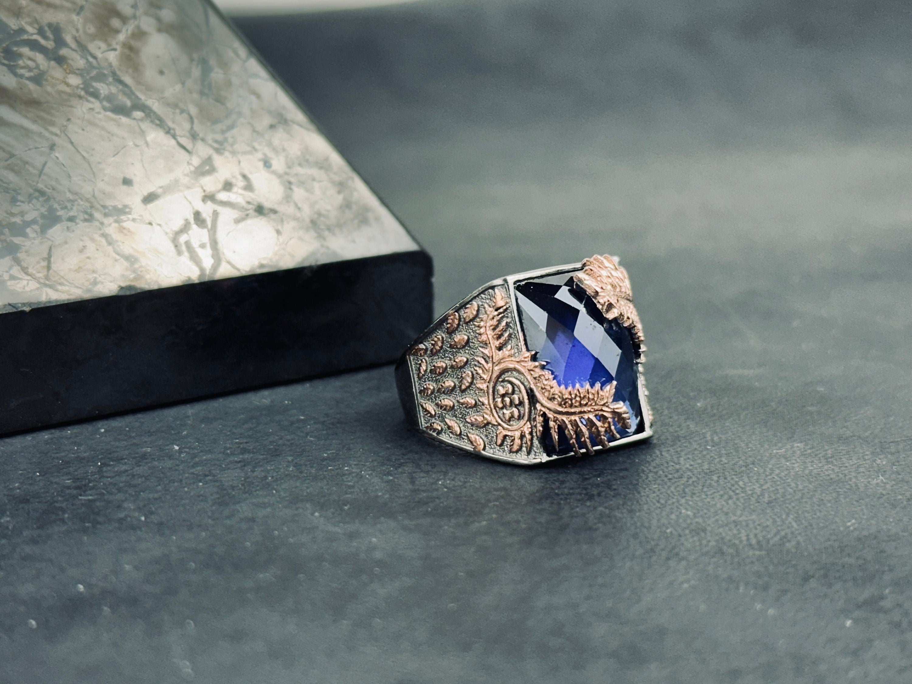 Blue Zircon Dragon Tail Ring - Sterling Silver Statement Jewelry
