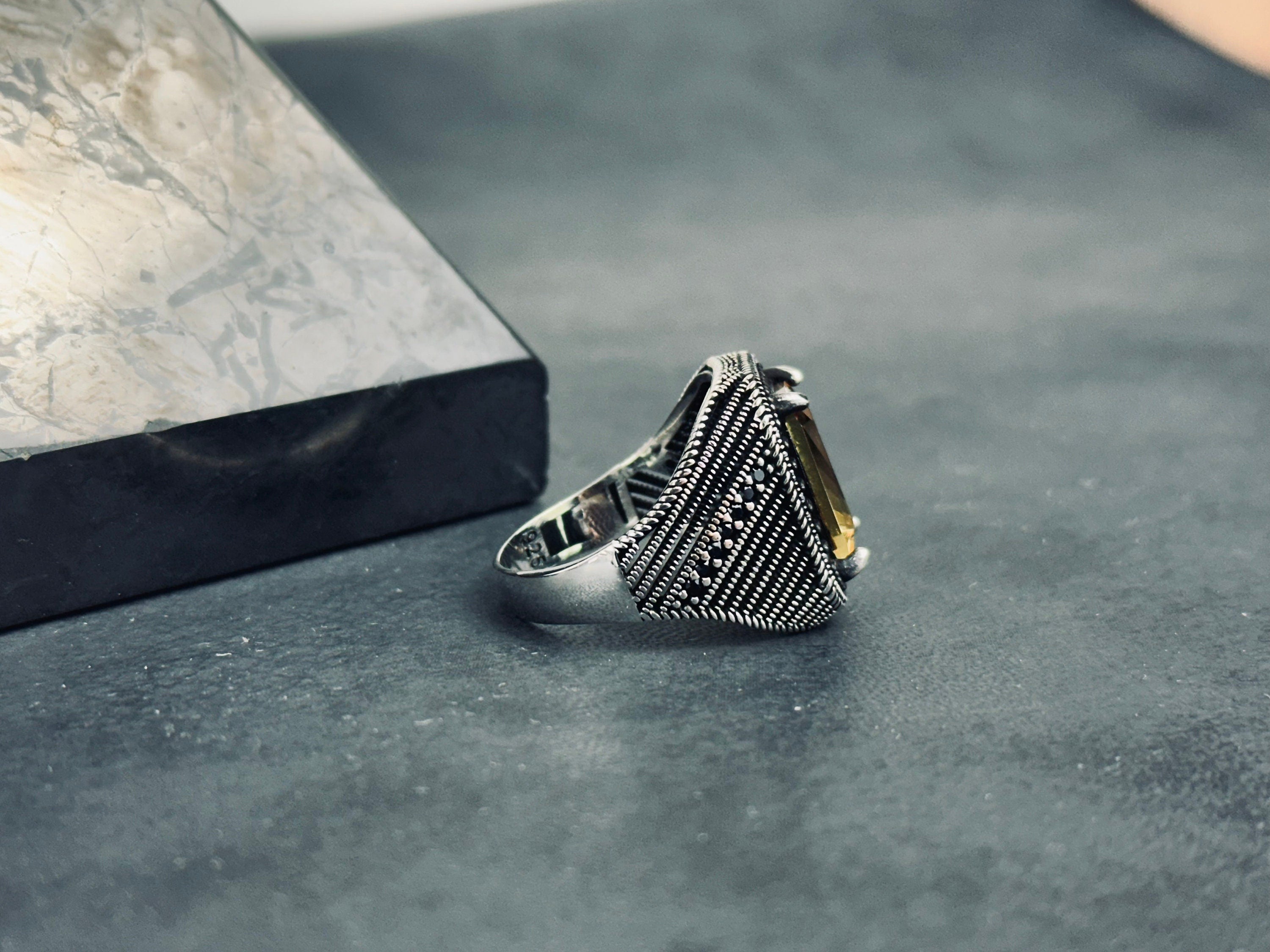Sultanite Gemstone Ring: Color Changing Rectangular Cut Silver