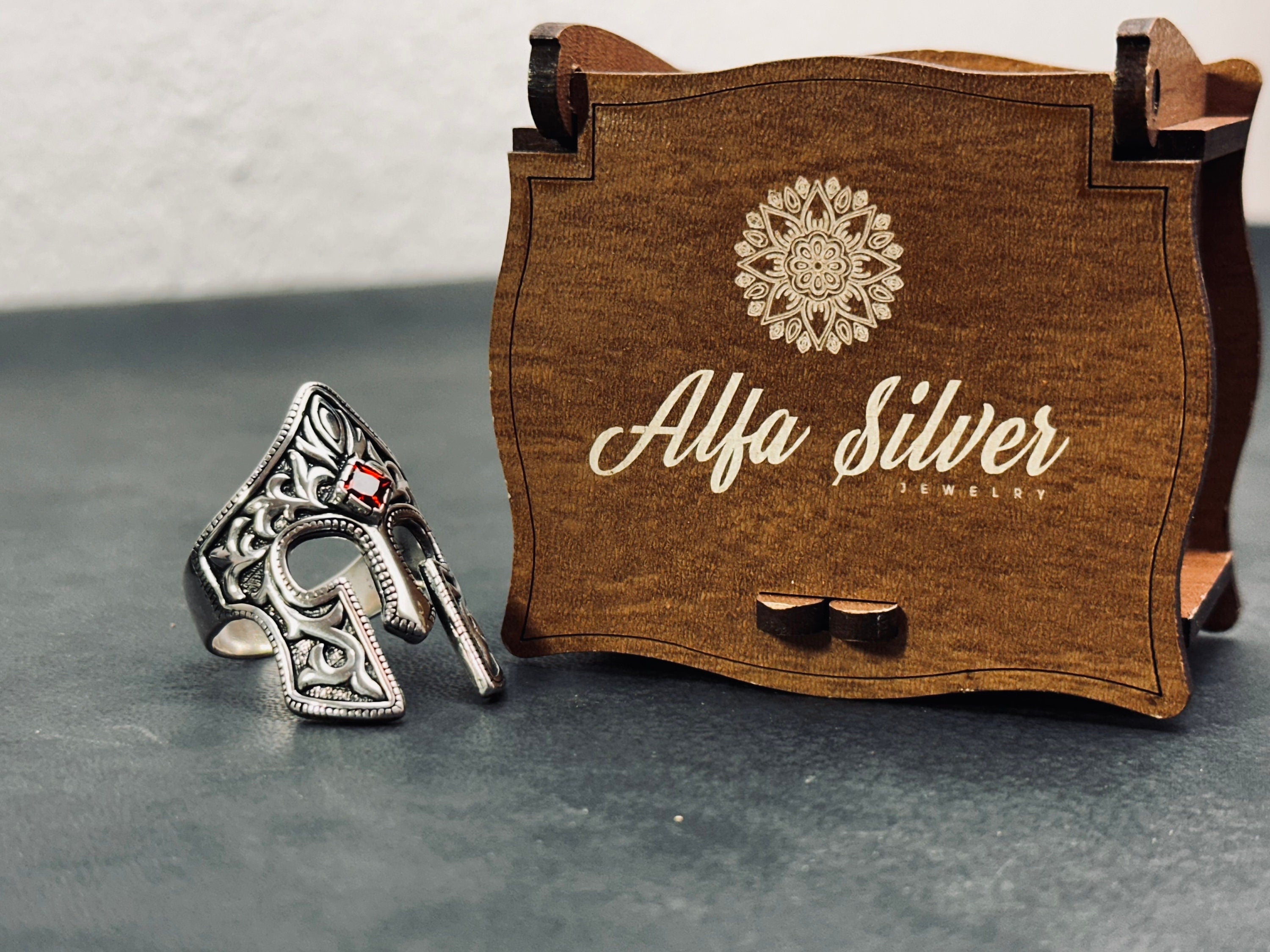 Helm Ring: Sterling Silver with Zircon - Handmade Warrior Design