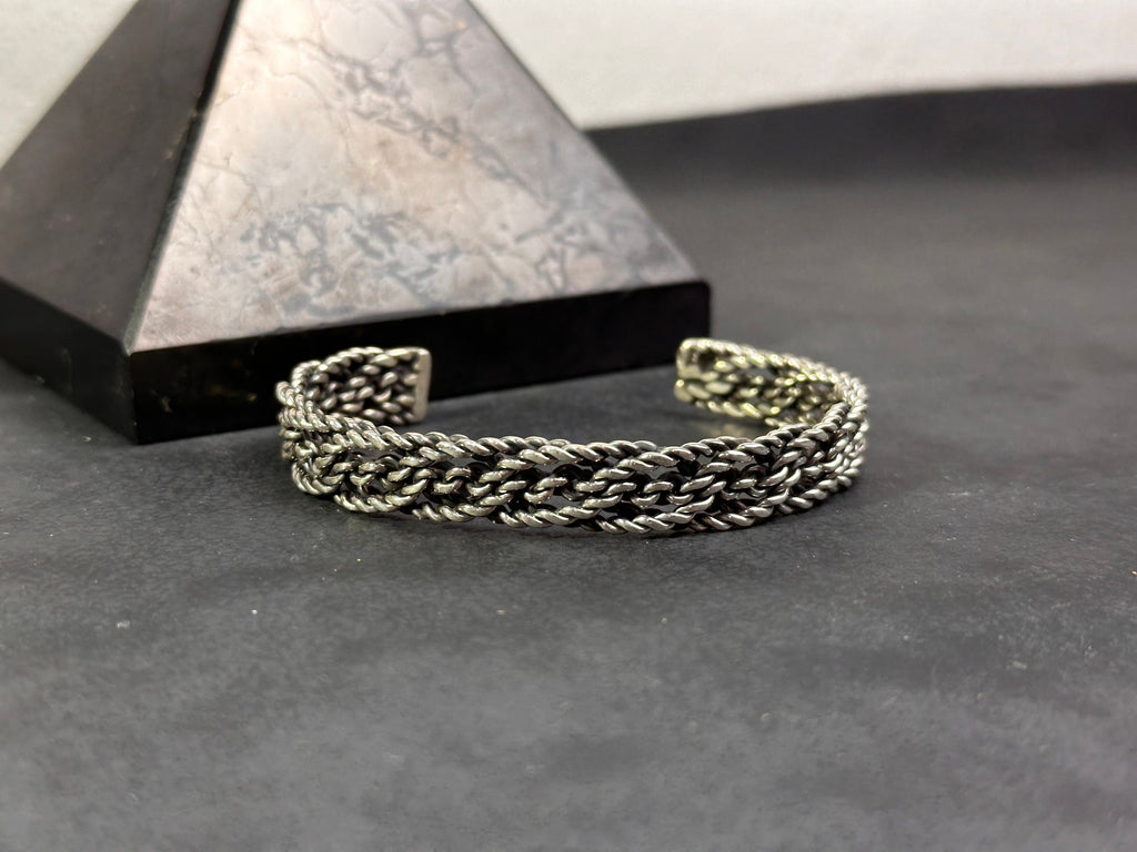 Sterling Silver Cuff Bracelet: Nordic Braided Style - Handmade