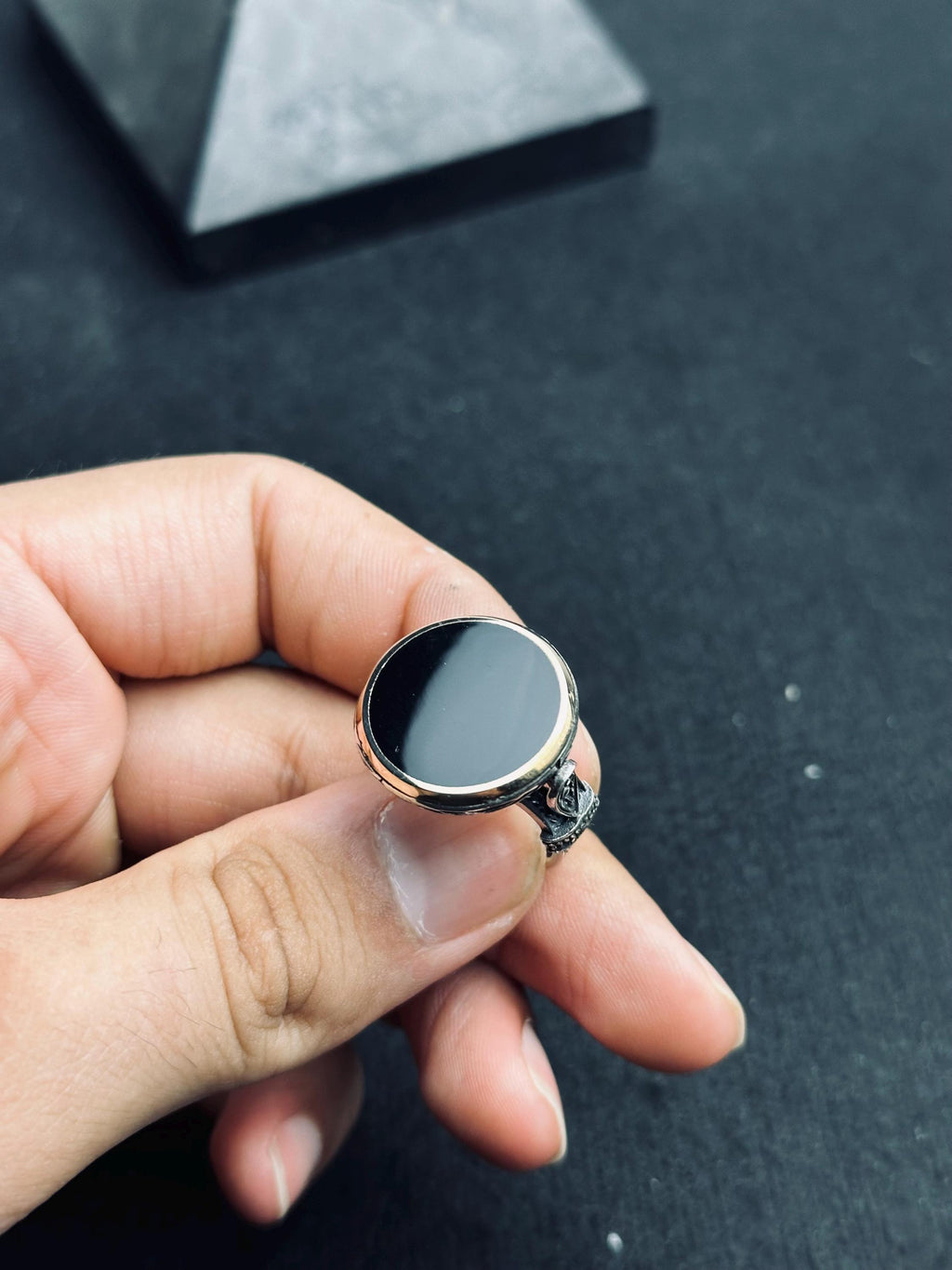 Oval Onyx Signet Ring - Vintage Handmade 925 Sterling Silver