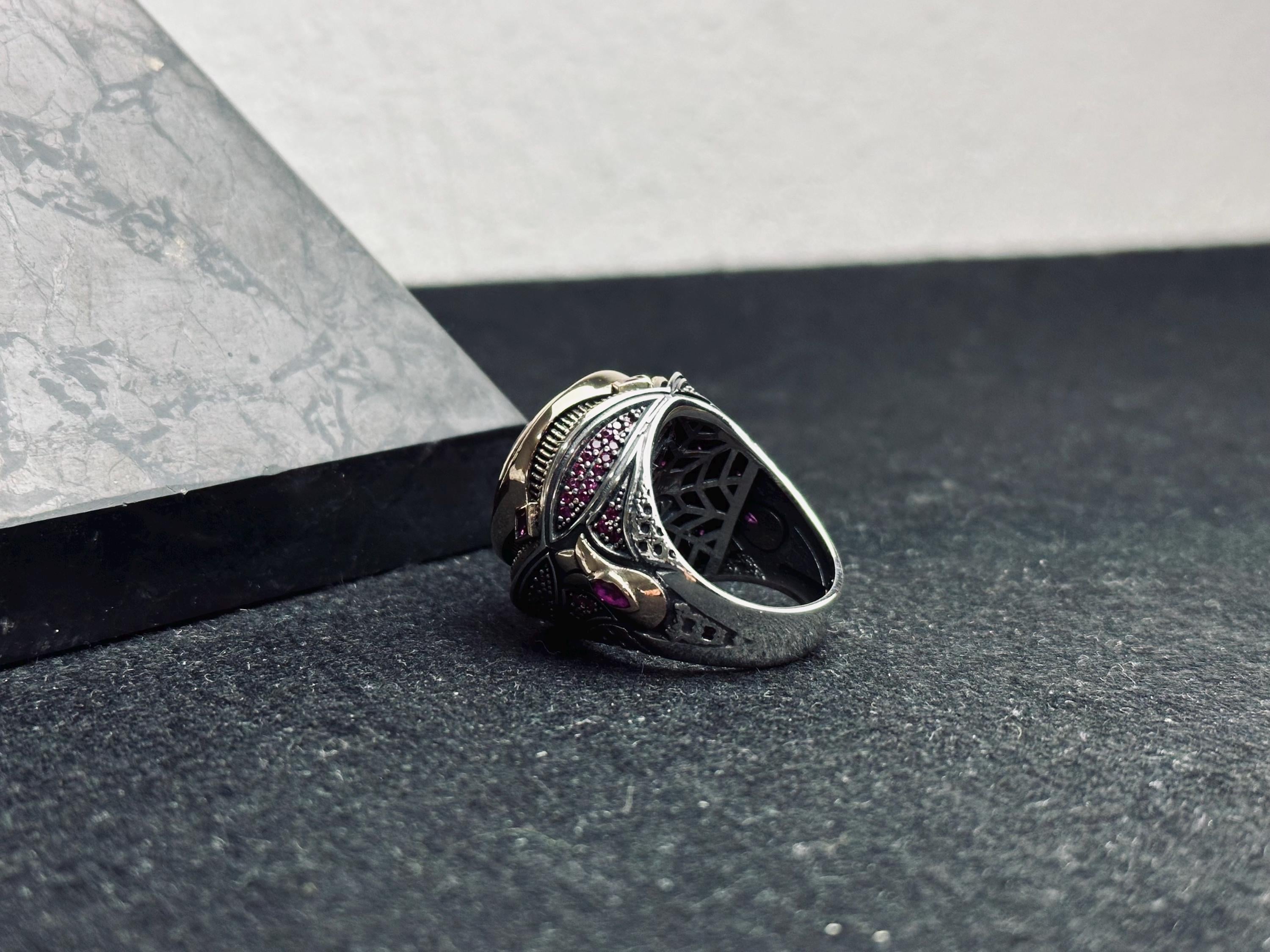 Ottoman Ruby Ring, Sterling Silver for Men (Handcrafted)