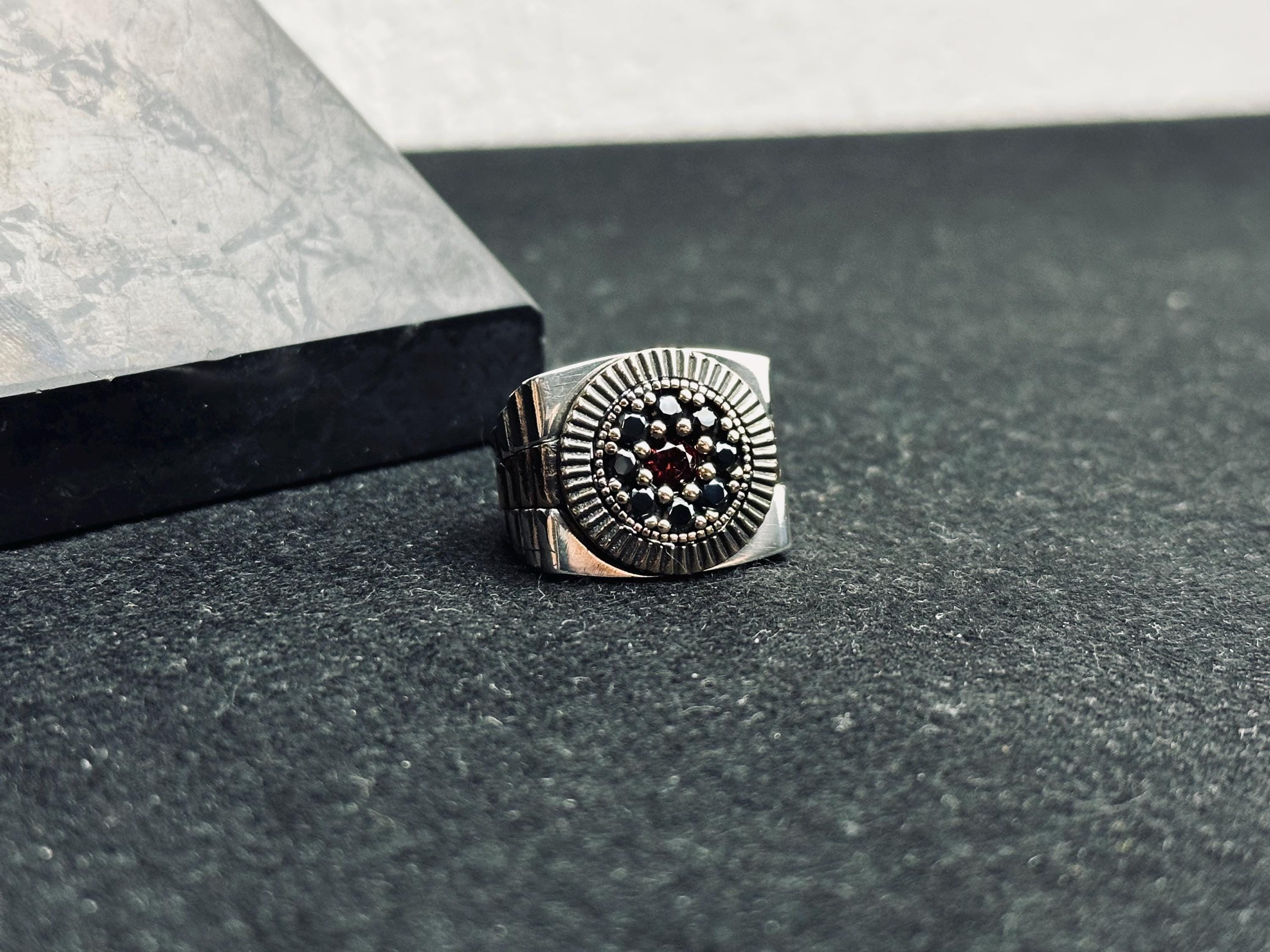 Sterling Silver Signet Ring: Oval Center with Tiny Stone