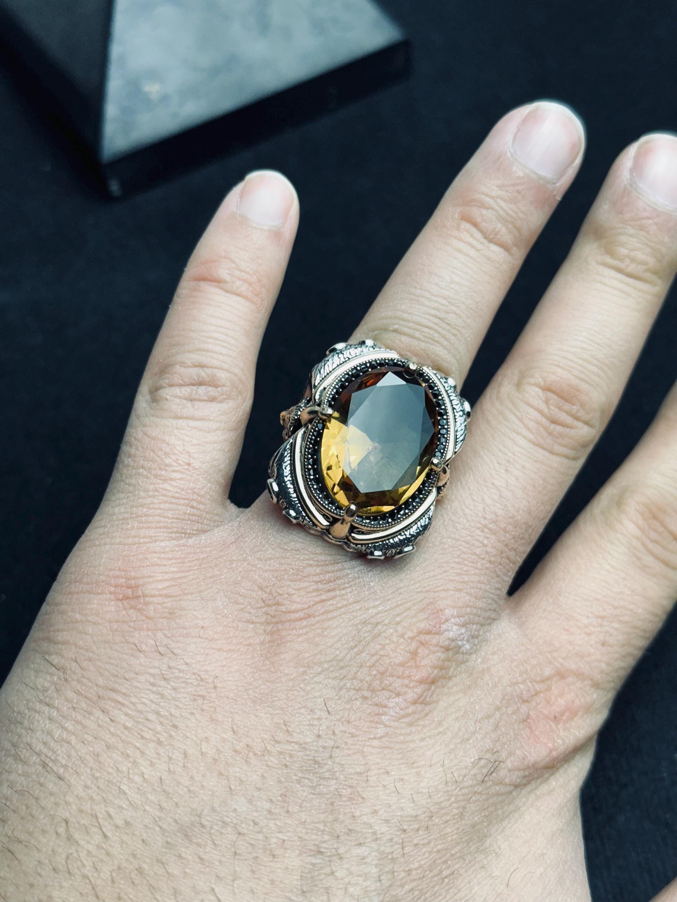 Sultanit Statement Ring: Handmade Sterling Silver with Wolf Detail