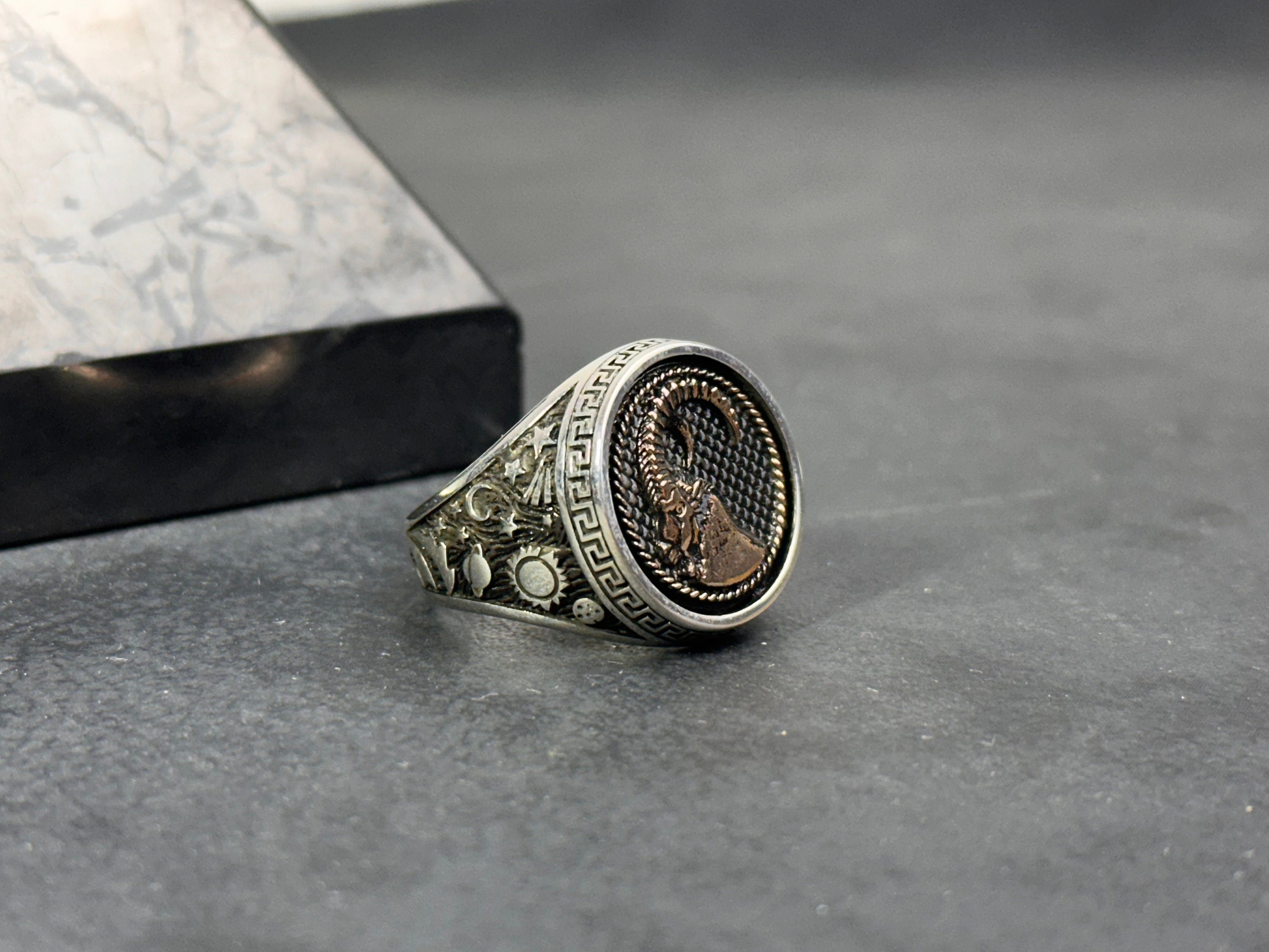 Capricorn Zodiac Ring: Sterling Silver Round Signet - Astrology Jewelry