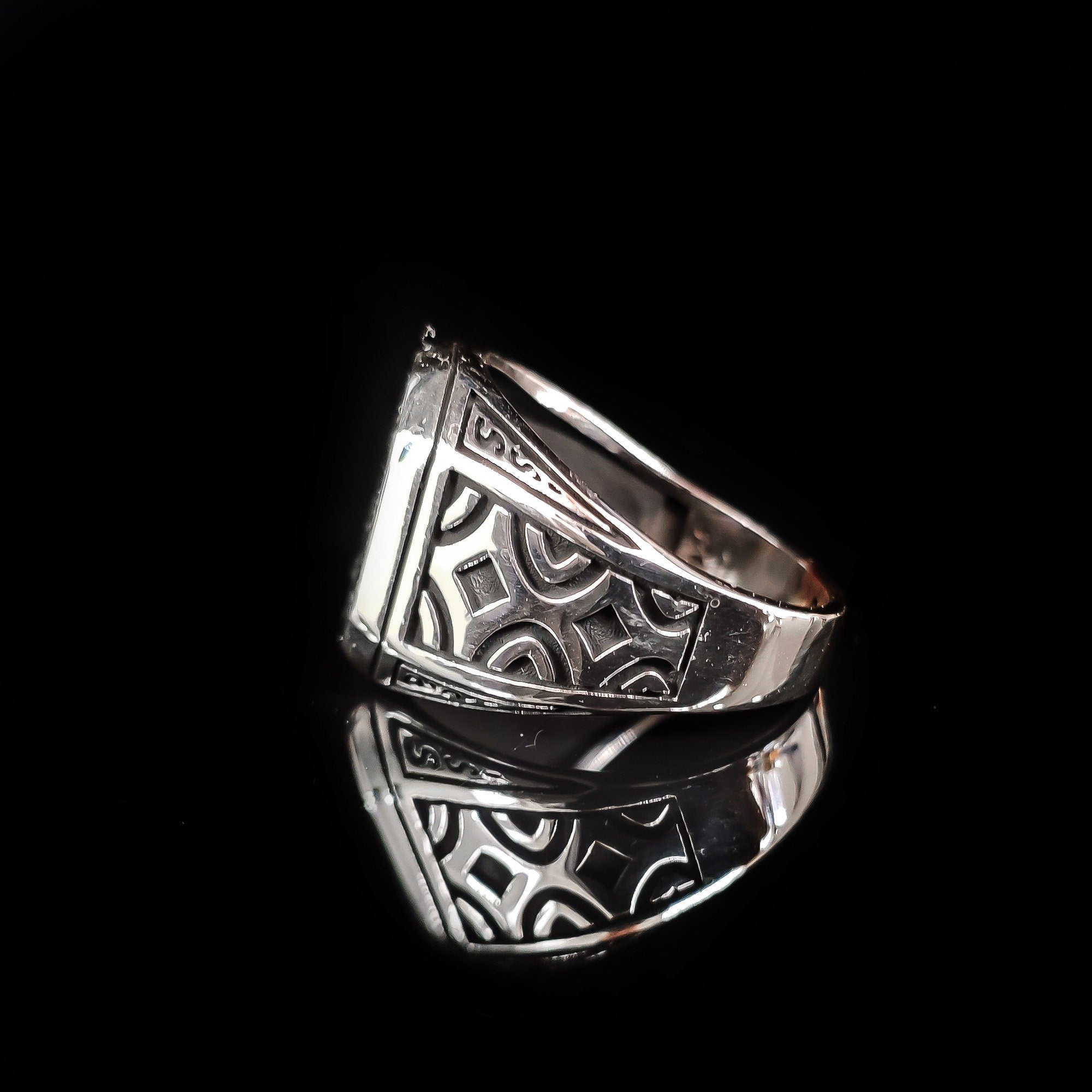 Sterling Silver Signet Ring: Greek Handmade Design (Red Zircon)