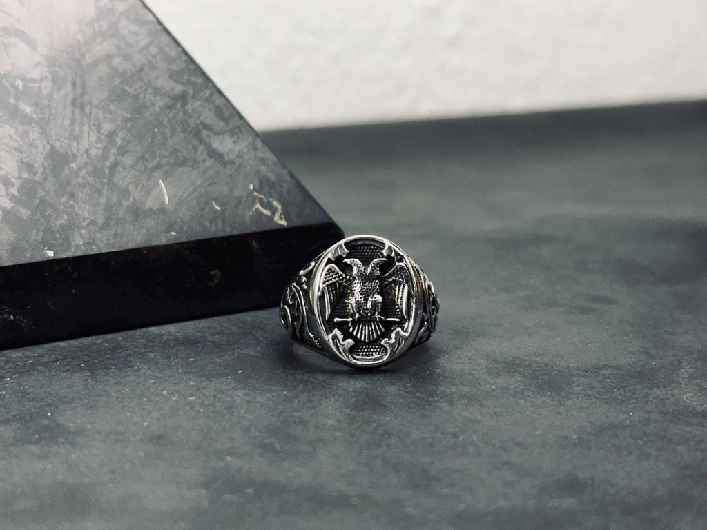 Statement Ring: Double Eagle Sterling Silver (Hand Engraved)