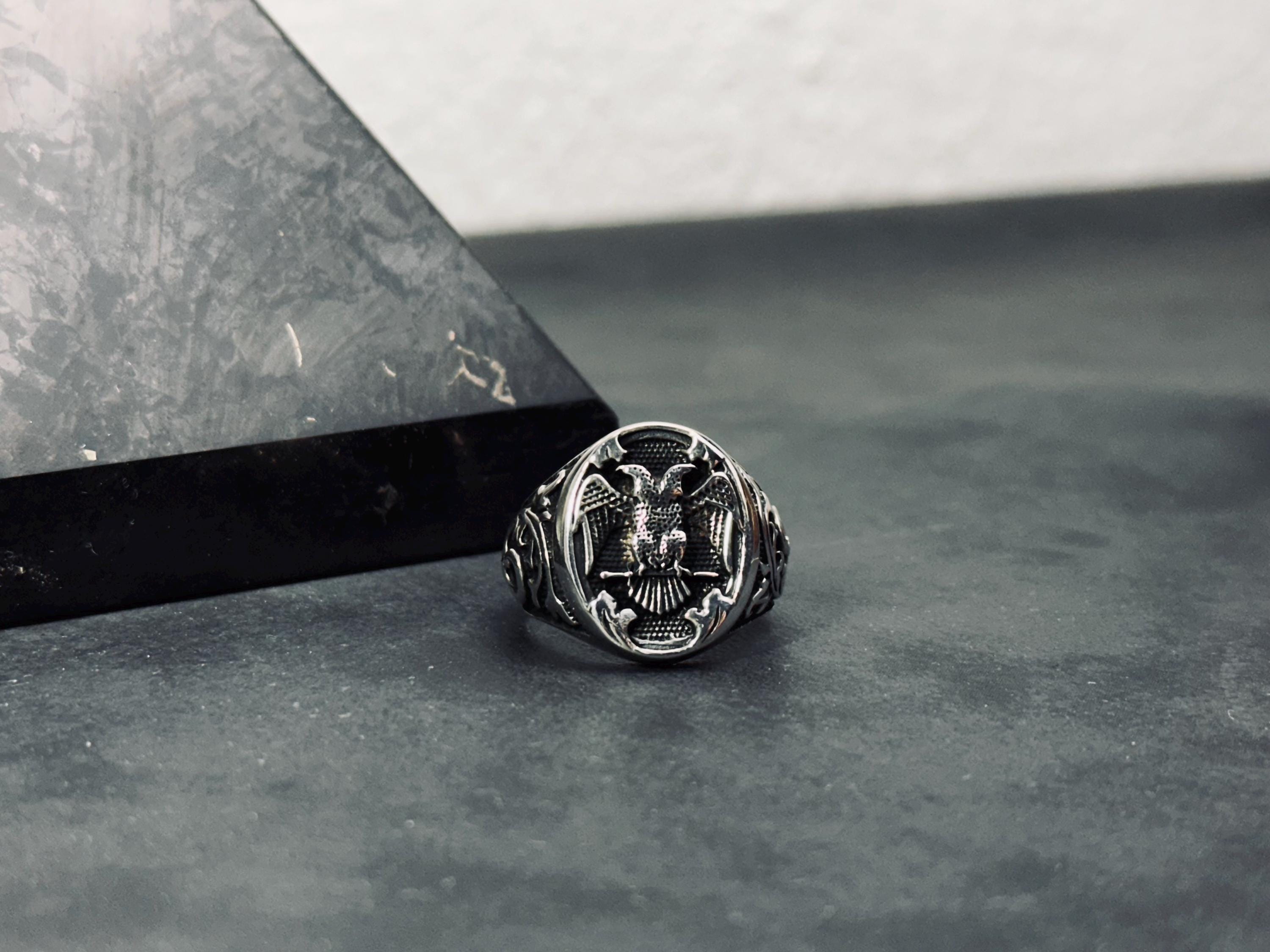 Statement Ring: Double Eagle Sterling Silver (Hand Engraved)