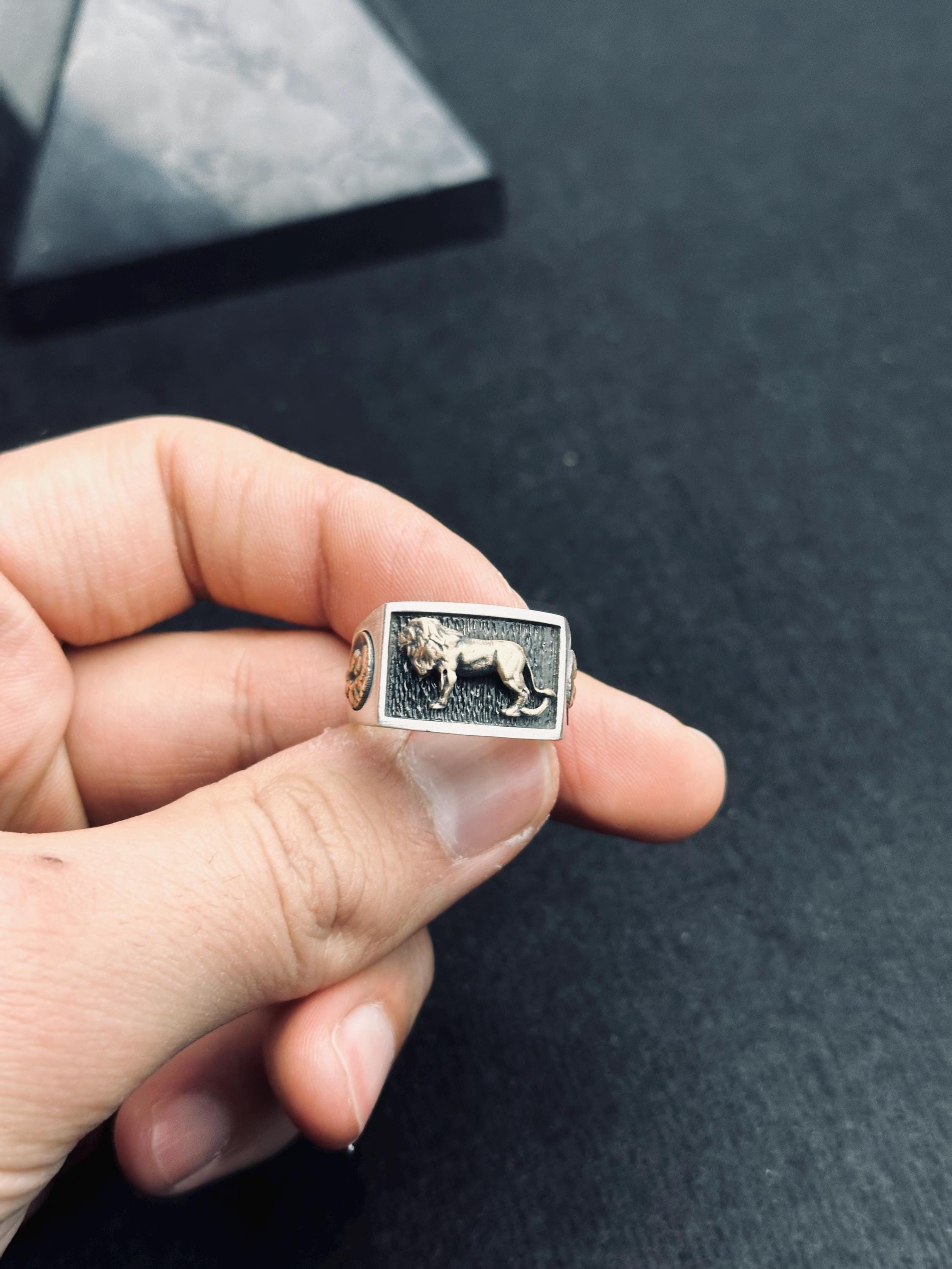 Sterling Silver Lion Ring - Men's Bold Zodiac Design