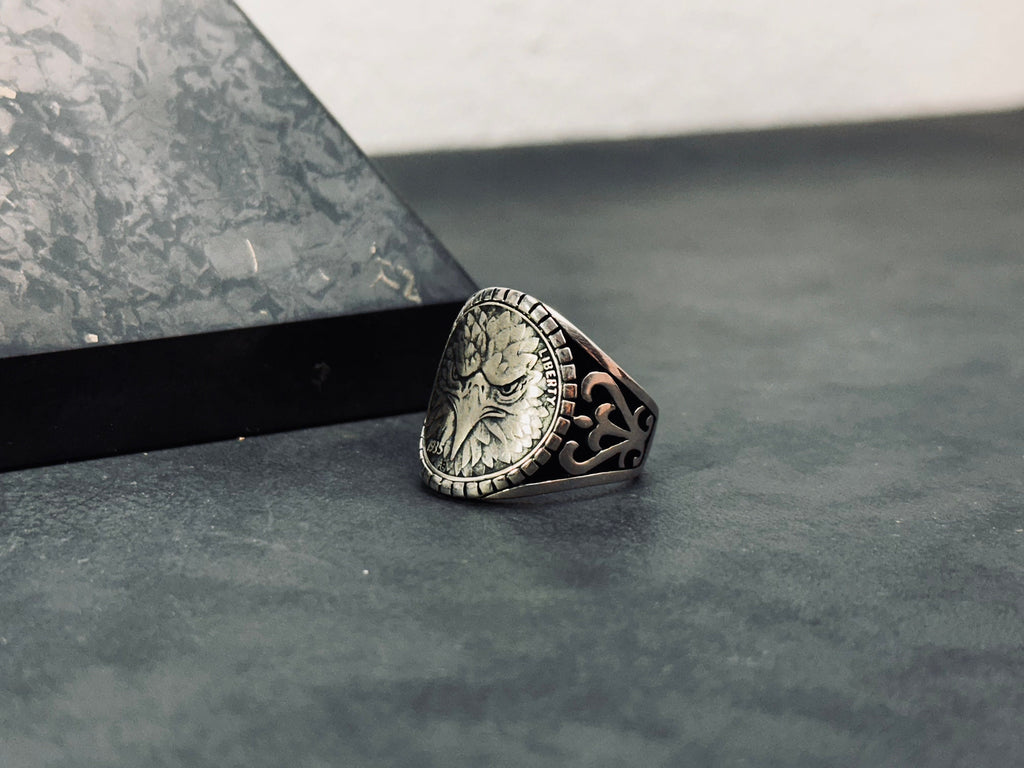 Sterling Silver Eagle Ring, Handmade Bold Design (Men's Size)