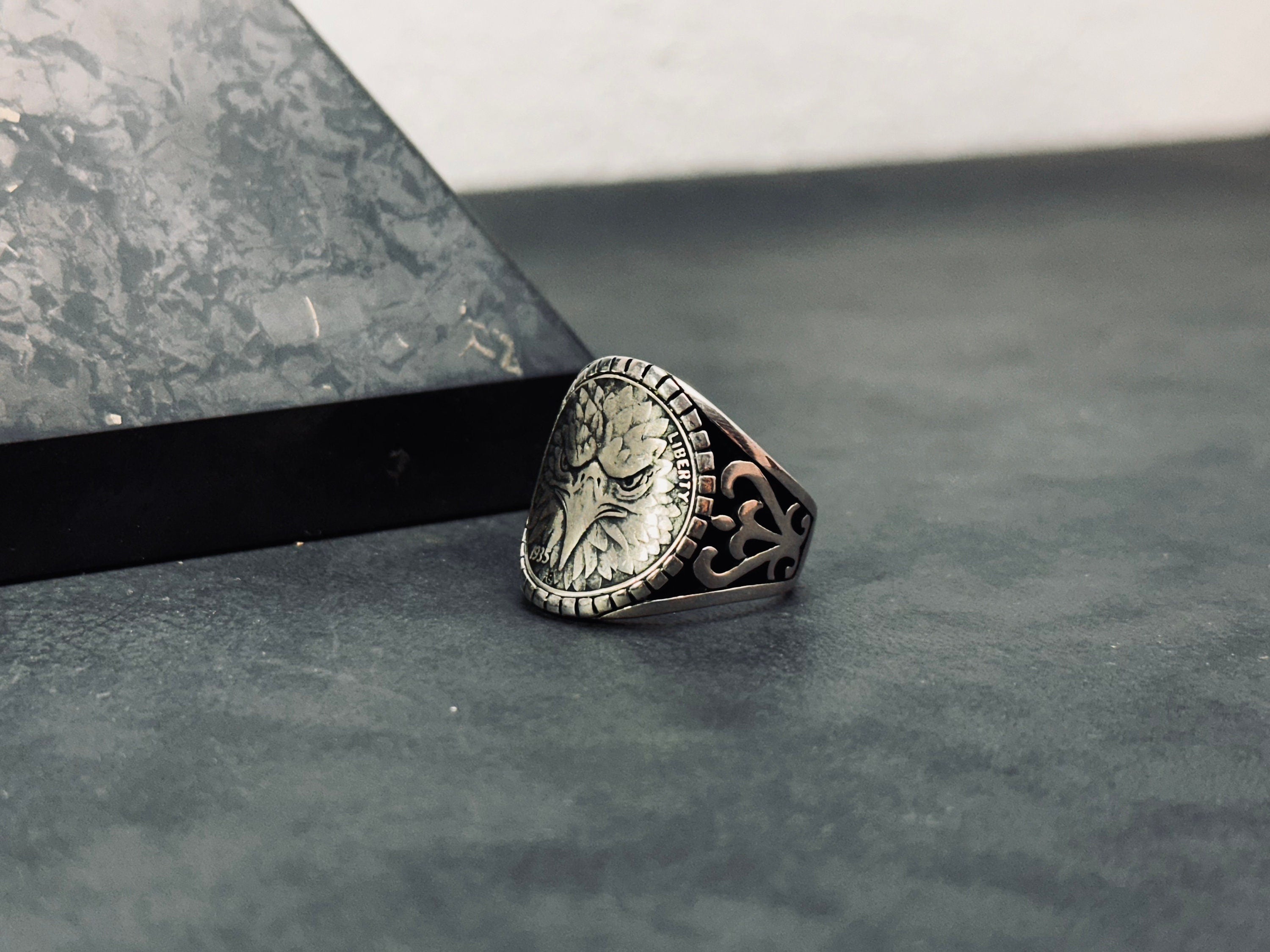 Sterling Silver Eagle Ring, Handmade Bold Design (Men's Size)
