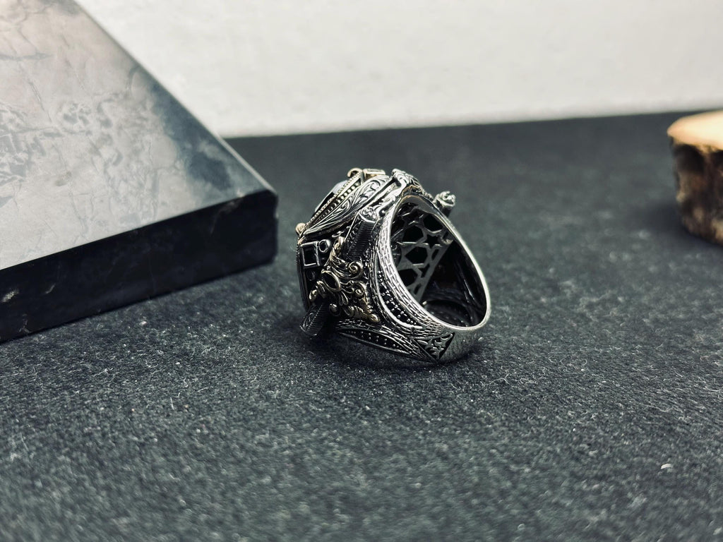 Statement Men’s Ring: Black Zircon Silver (Handmade, Large)