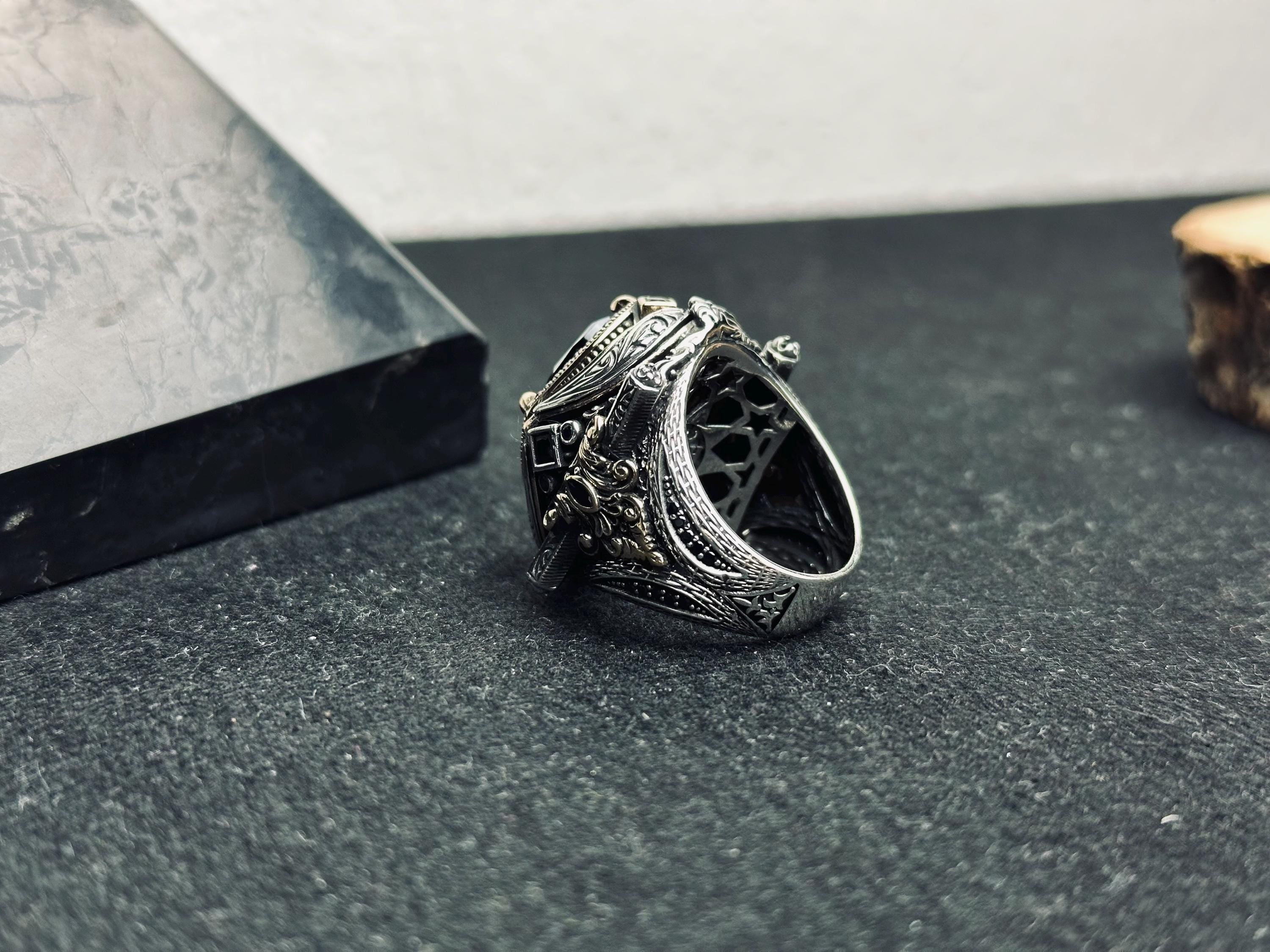 Statement Men’s Ring: Black Zircon Silver (Handmade, Large)
