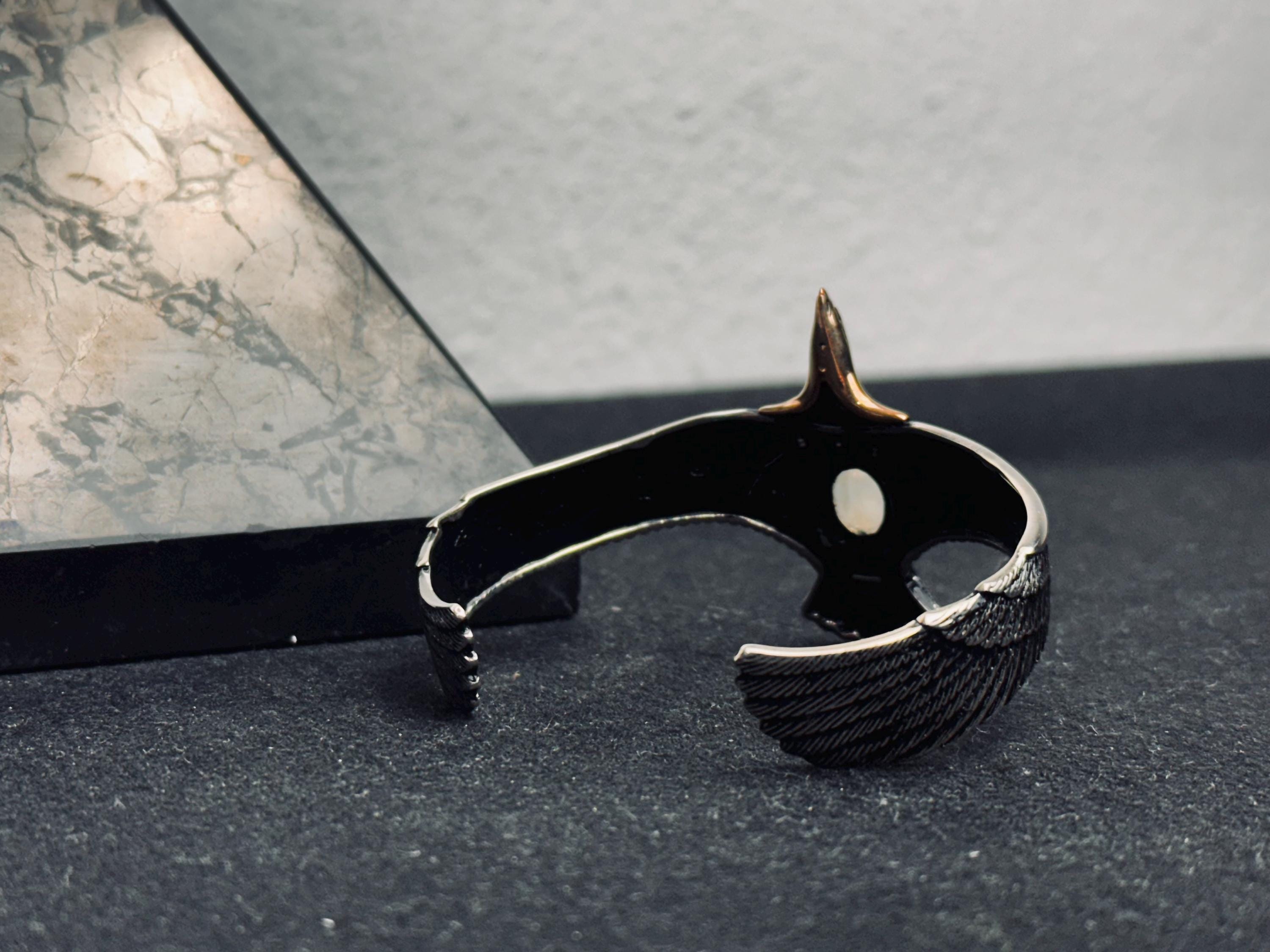Eagle Moonstone Bracelet: Handmade Sterling Silver (Cuff Style)